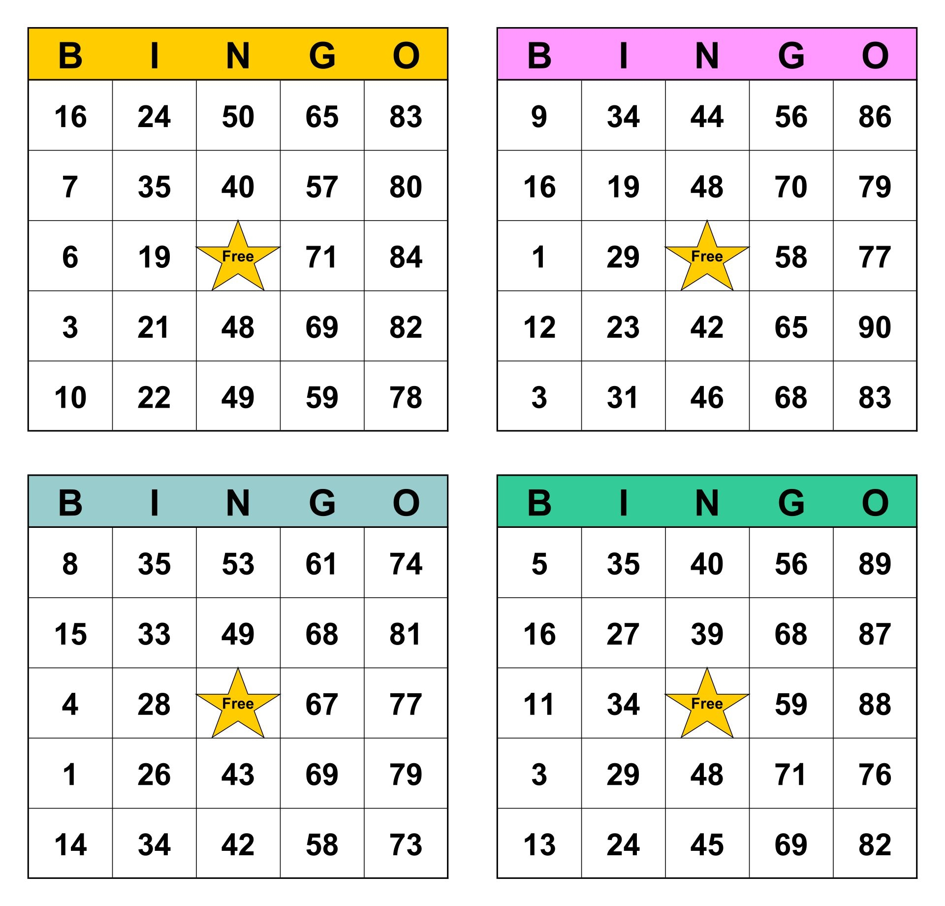 Printable Bingo Cards 4 Per Page