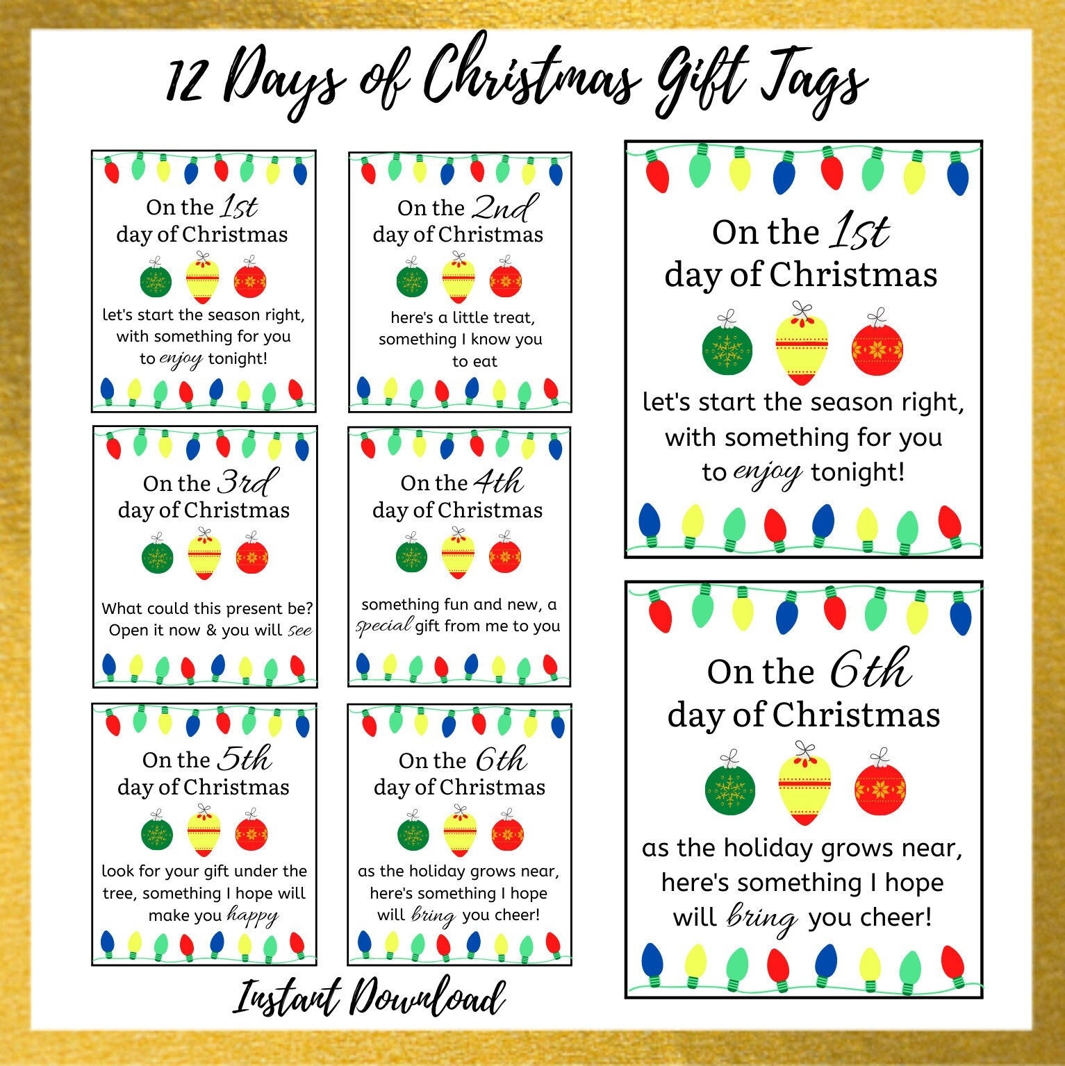 12 Days Of Christmas Gift Tags 12 Days Of Christmas Printable Friend Teacher Spouse Kids Gift Tags Instant Download Holiday Tag Etsy