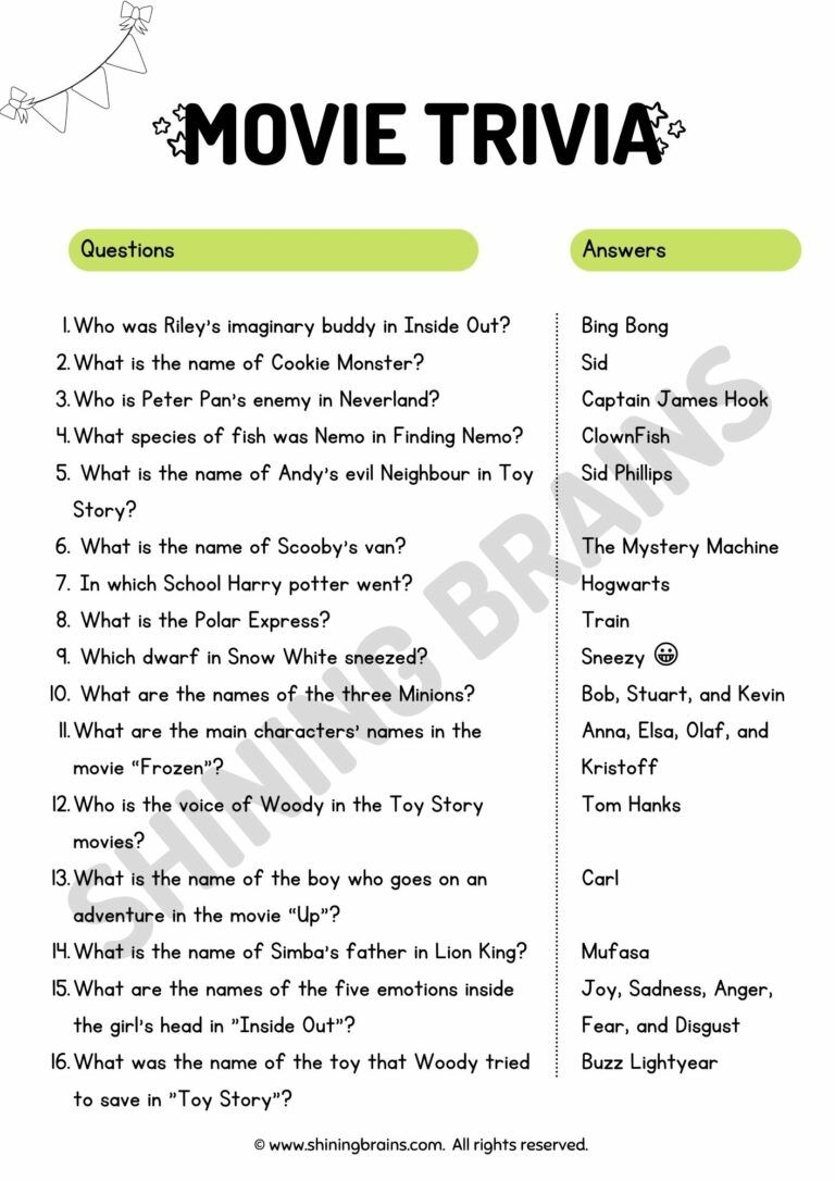 5Th Grade Trivia Questions And Answers Printable