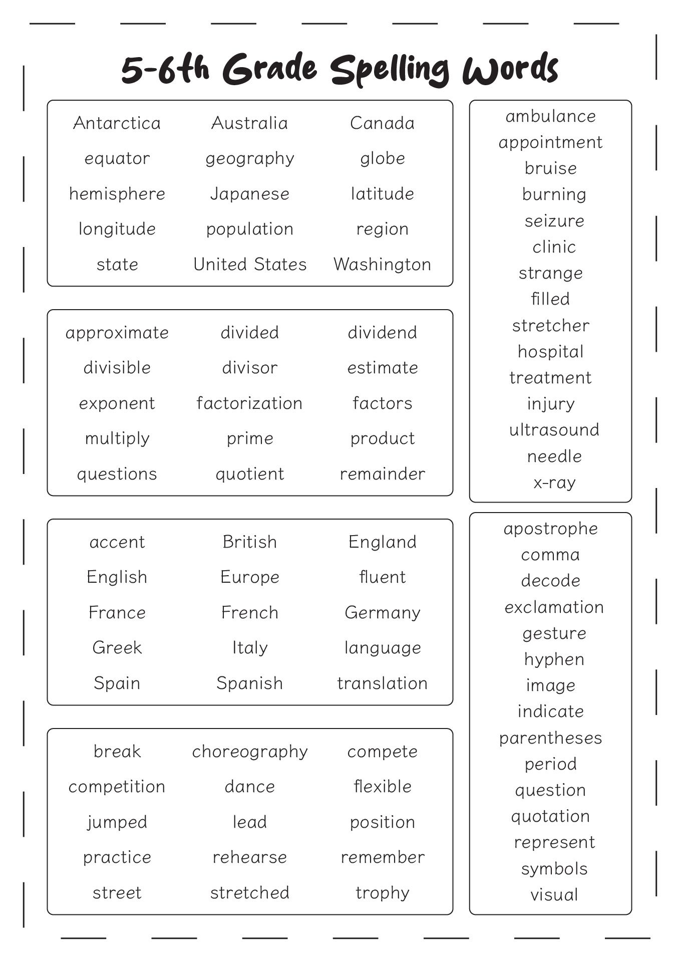 17 Sixth Grade Spelling Words Worksheets