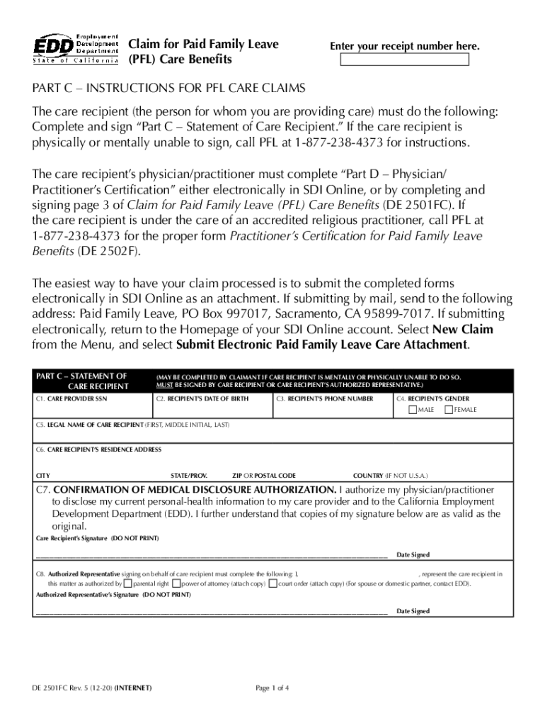 2020 2025 Form CA DE 2501FC Fill Online Printable Fillable Blank PdfFiller
