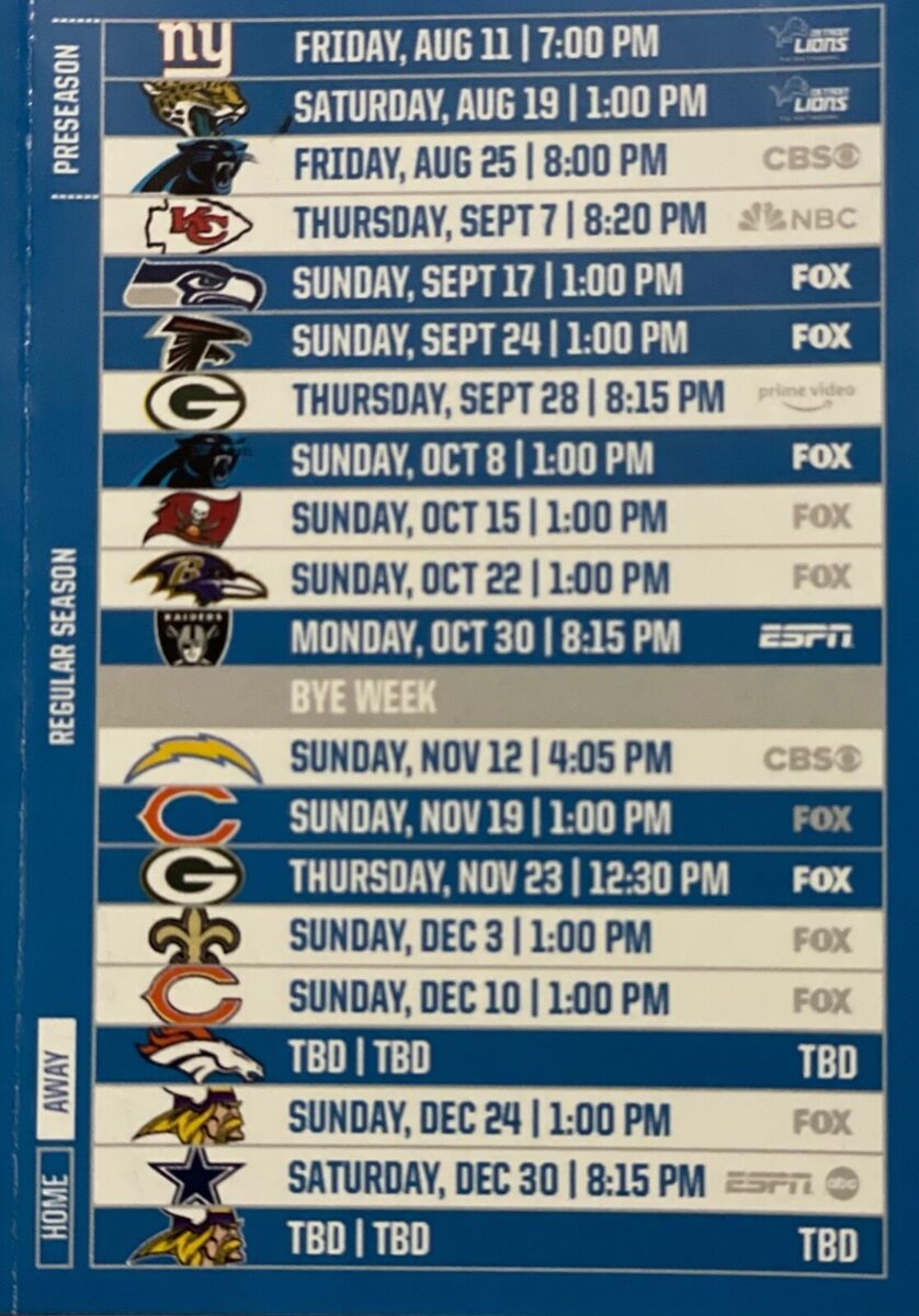 2023 DETROIT LIONS POCKET SCHEDULE NFL DRAFT 2024 GOFF HUTCHINSON CAMPBELL 90TH EBay