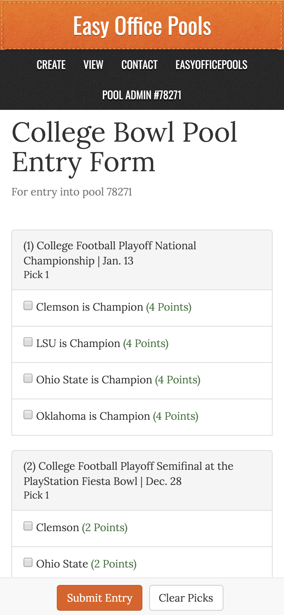 2024 College Football Bowl Playoff Pickem Pool