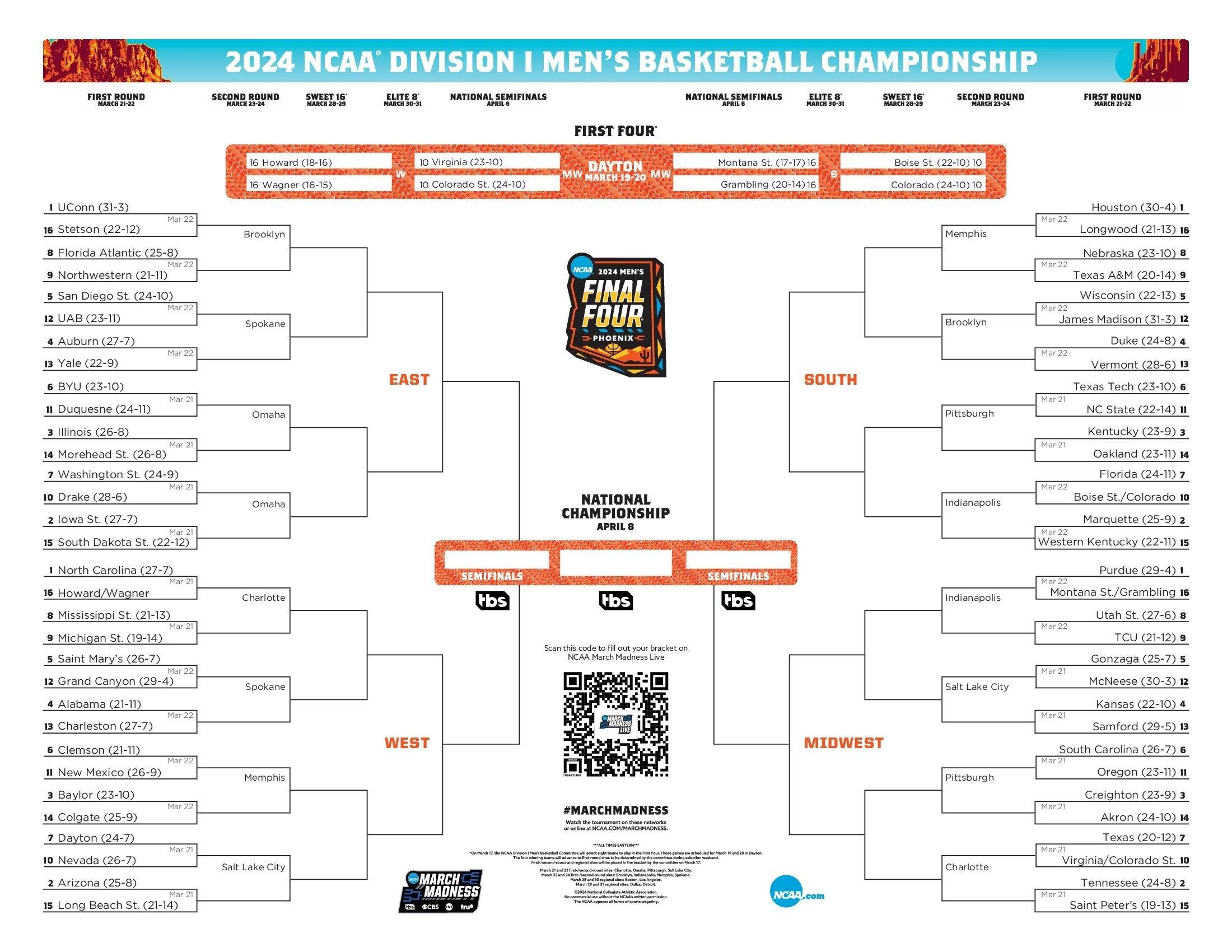 2024 March Madness NCAA Men s Basketball Tournament Locations Schedule Bracket OurQuadCities