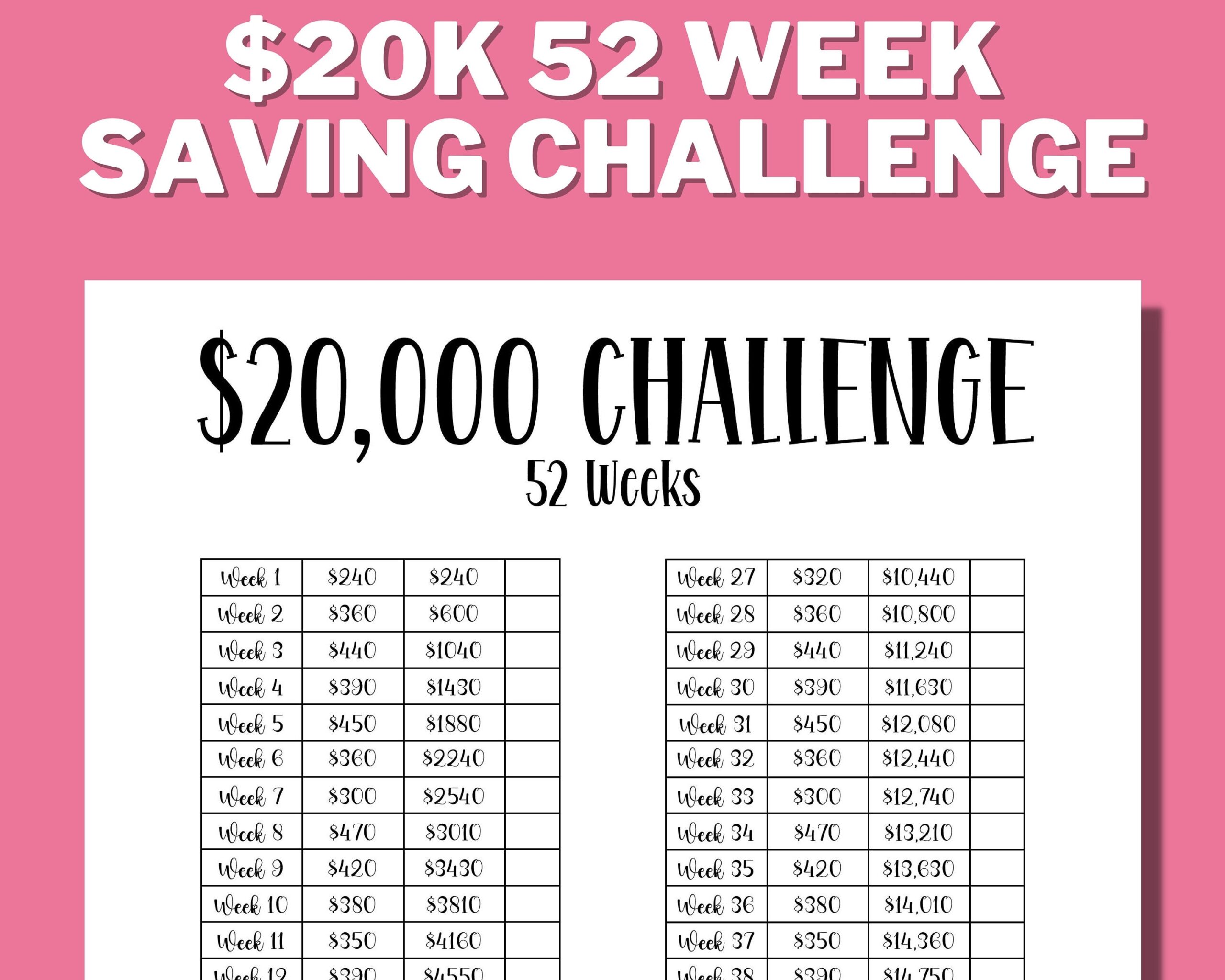 52 Week Money Saving Challenge Printable