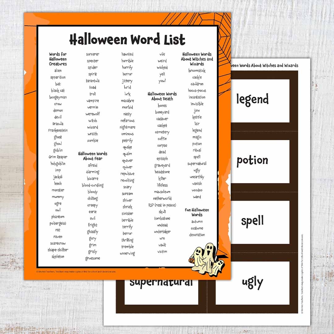 225 Halloween Words For Kids Free Printable List And Cards 