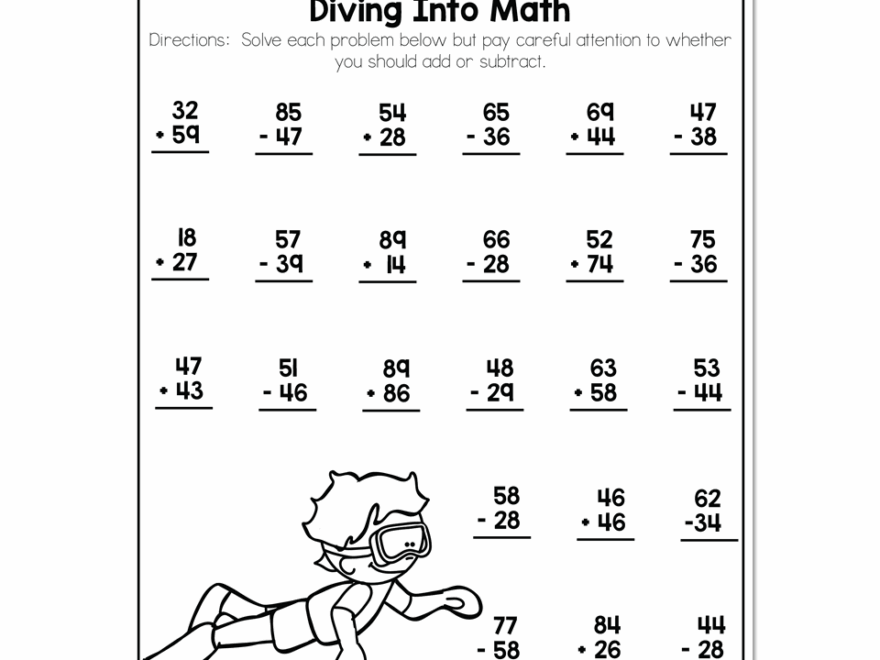 2nd Grade Math Worksheets 2 Digit Mixed Addition And Subtraction With Regrouping Diving Into Math Lucky Little Learners