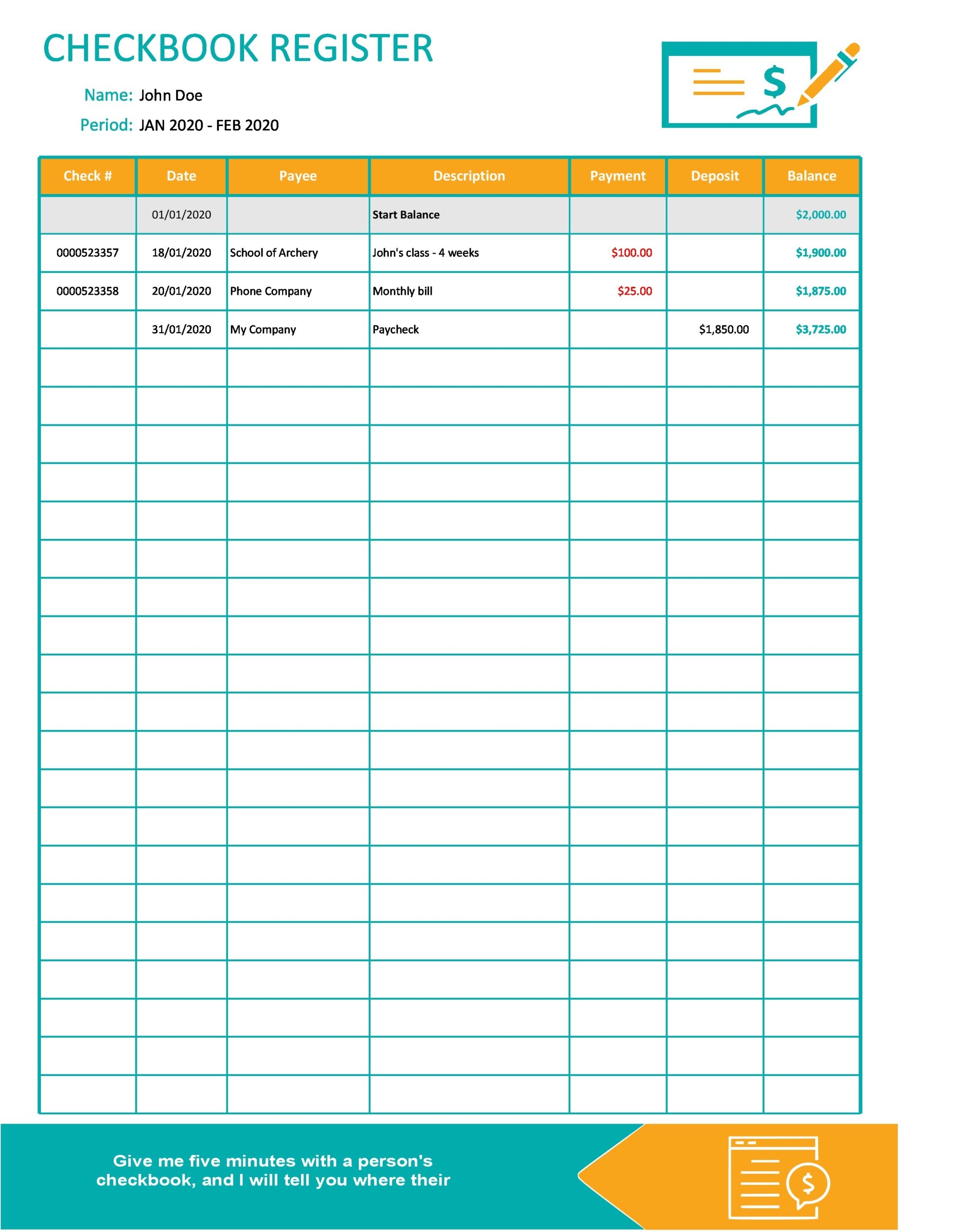 Free Printable Check Register With Running Balance