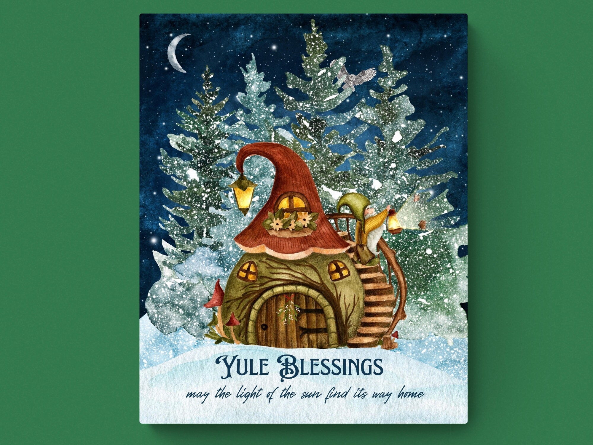 4 Sizes yule Blessing Print Or Card pagan Holiday Decor cottagecore Aesthetic winter Forest Snow gnome Magical Fantasy whimsical Witchy Sign Etsy Denmark