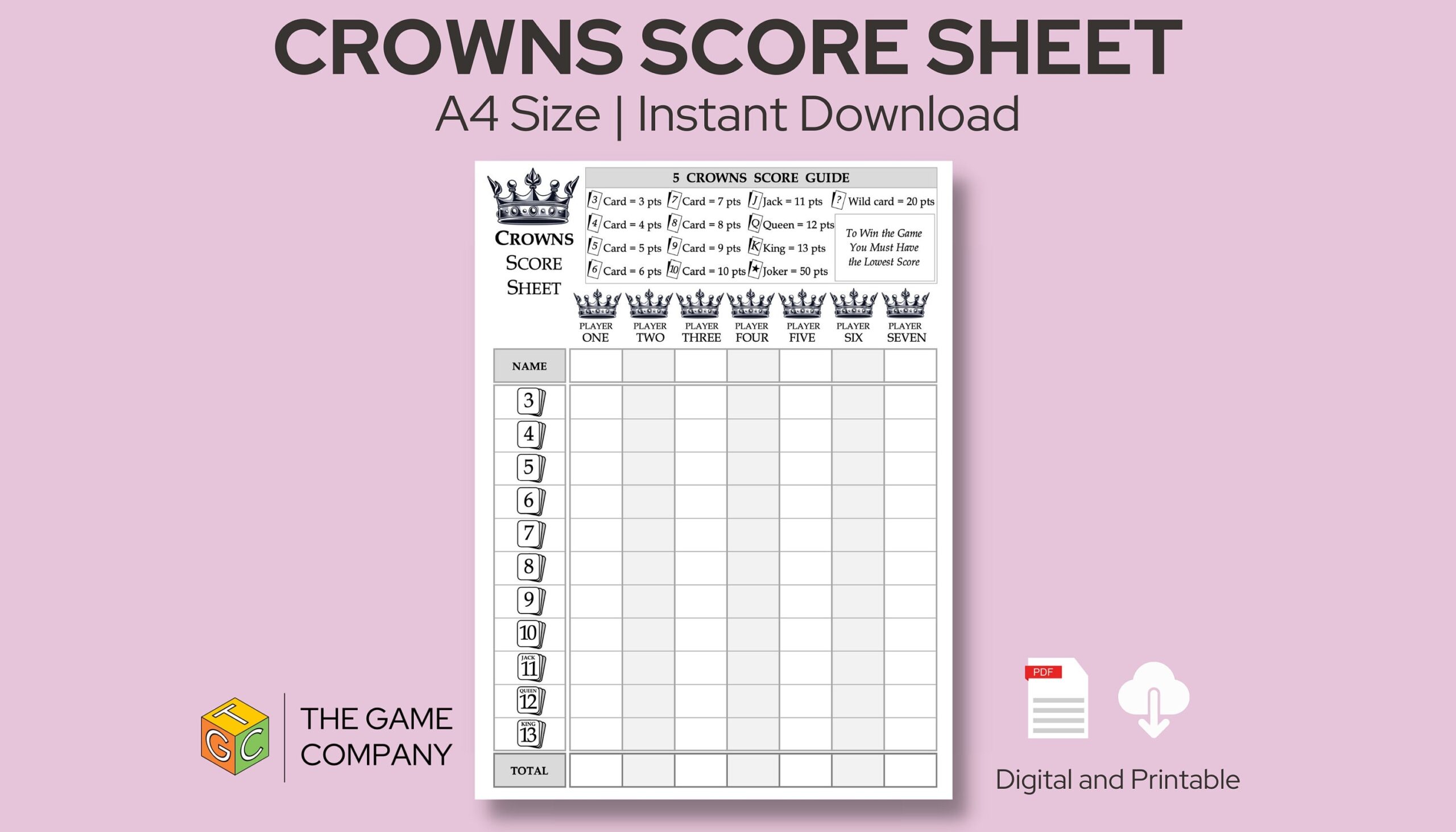 5 Crowns Score Sheet Printable 5 Crowns Score Card A4 Size Digital Download Etsy