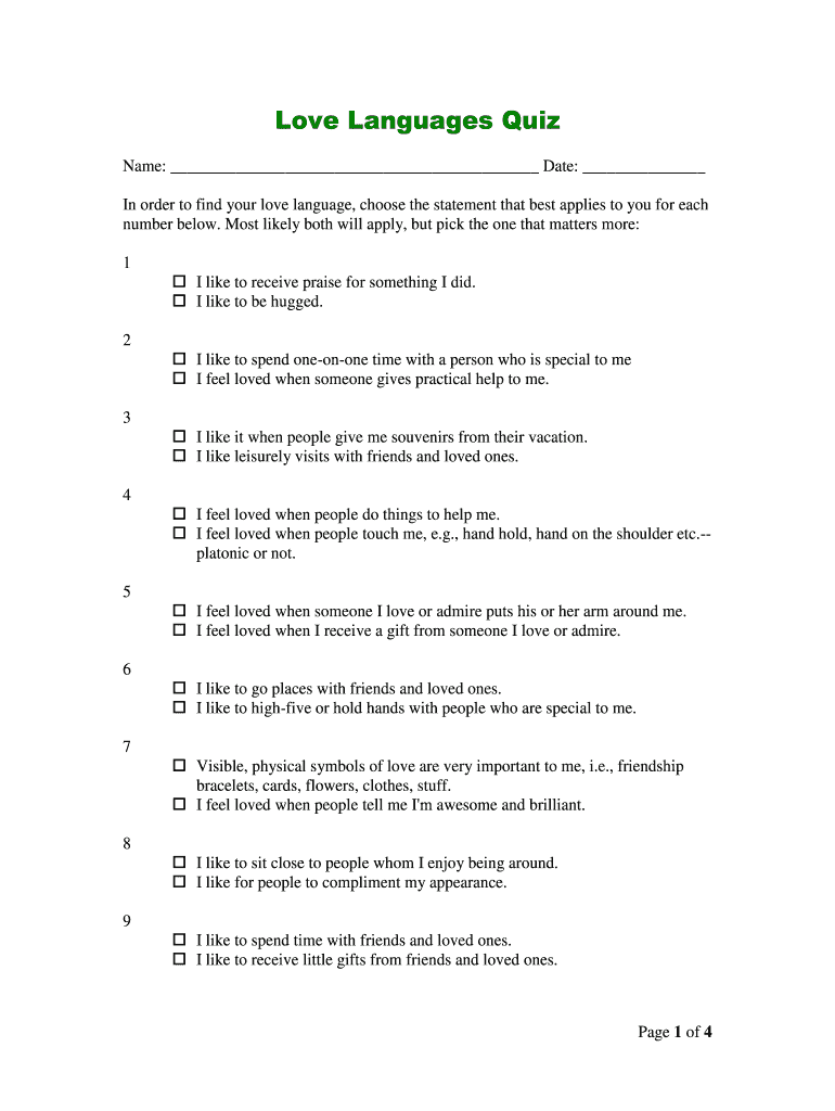 5 Love Languages Quiz Printable Fill Online Printable Fillable Blank PdfFiller