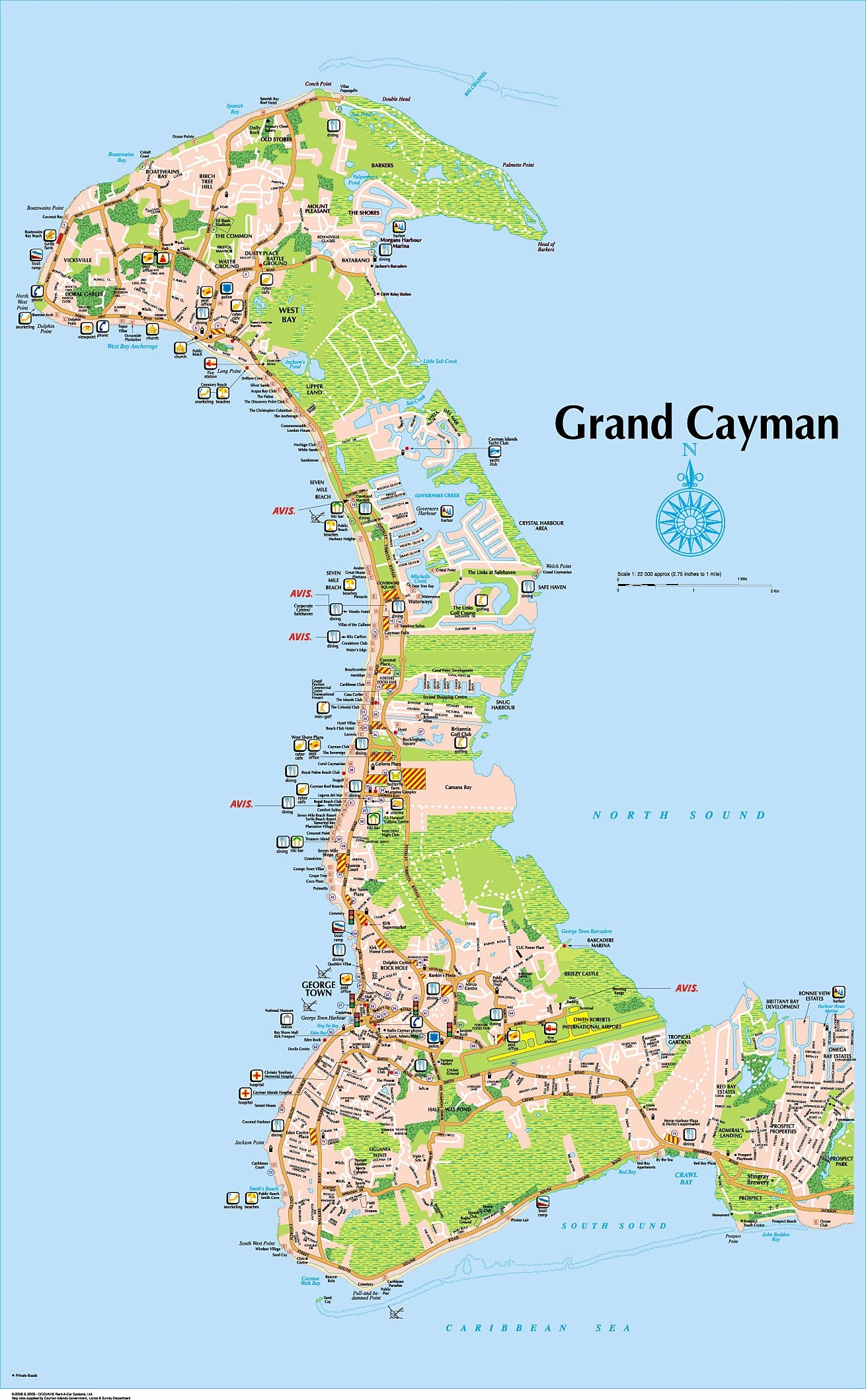 7 Mile Beach Full Size Map Grand Cayman Island Map