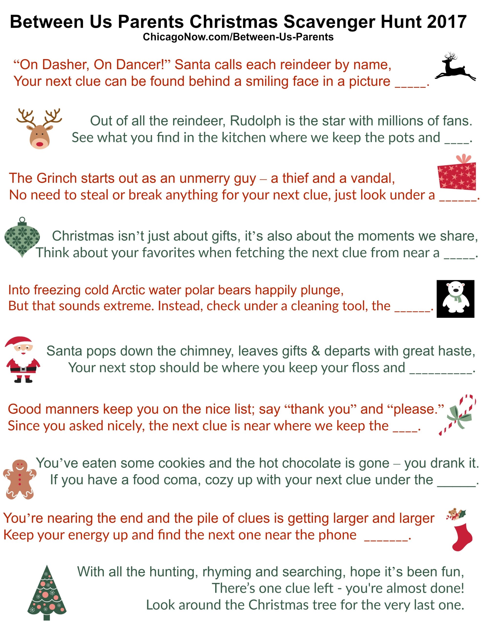 Christmas Scavenger Hunt Printable Clues