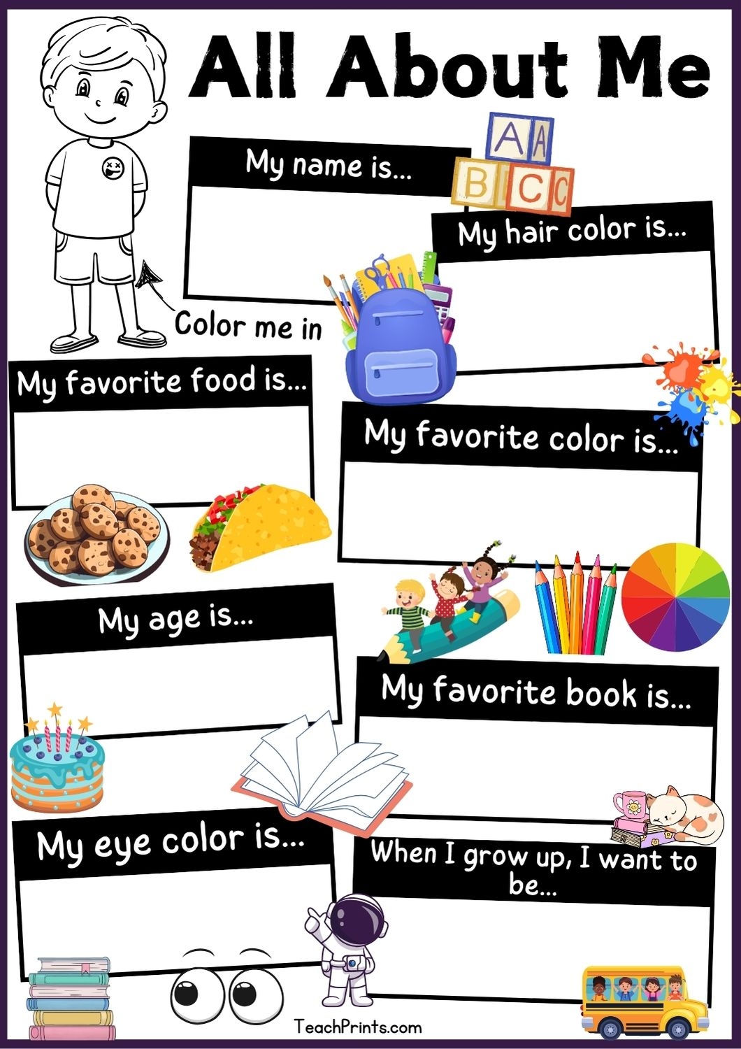 All About Me Printable Worksheets
