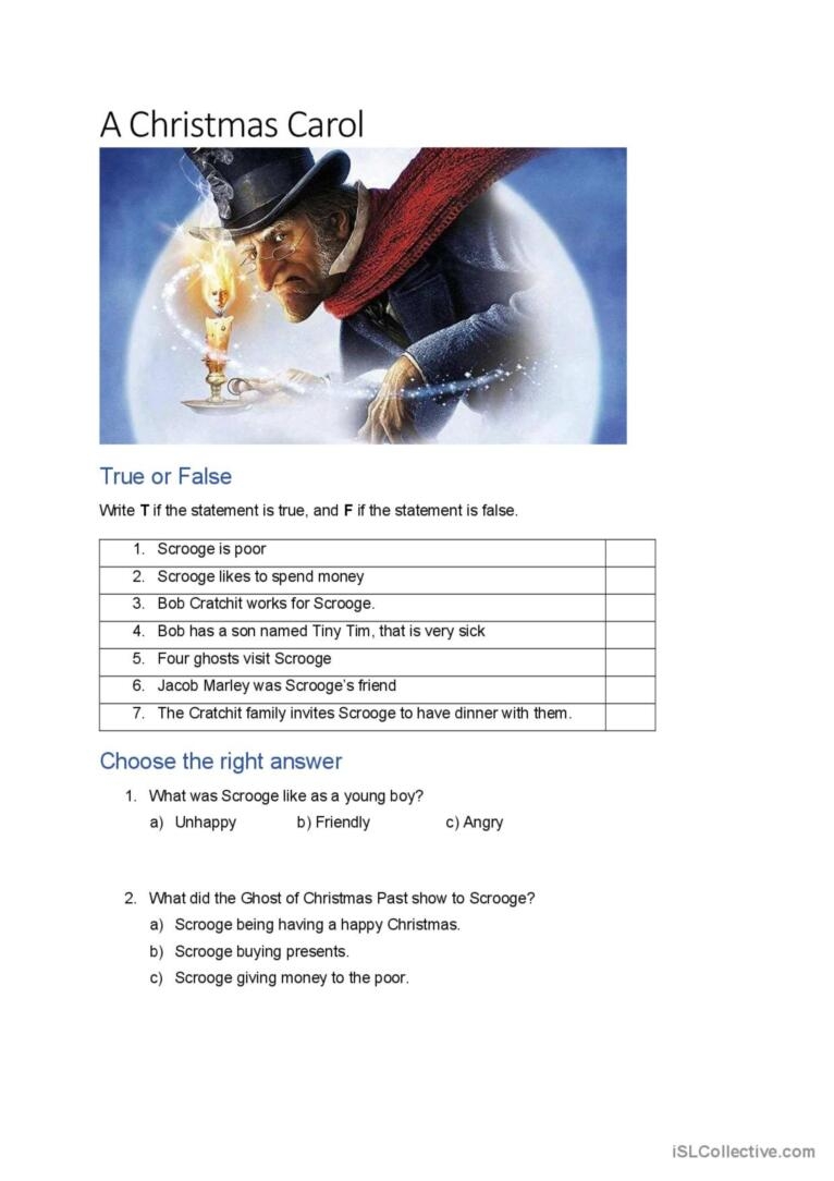 A Christmas Carol Worksheets Printable