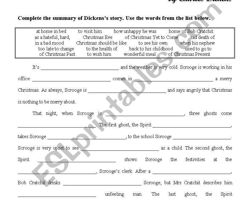 A Christmas Carol ESL Worksheet By Yppos59