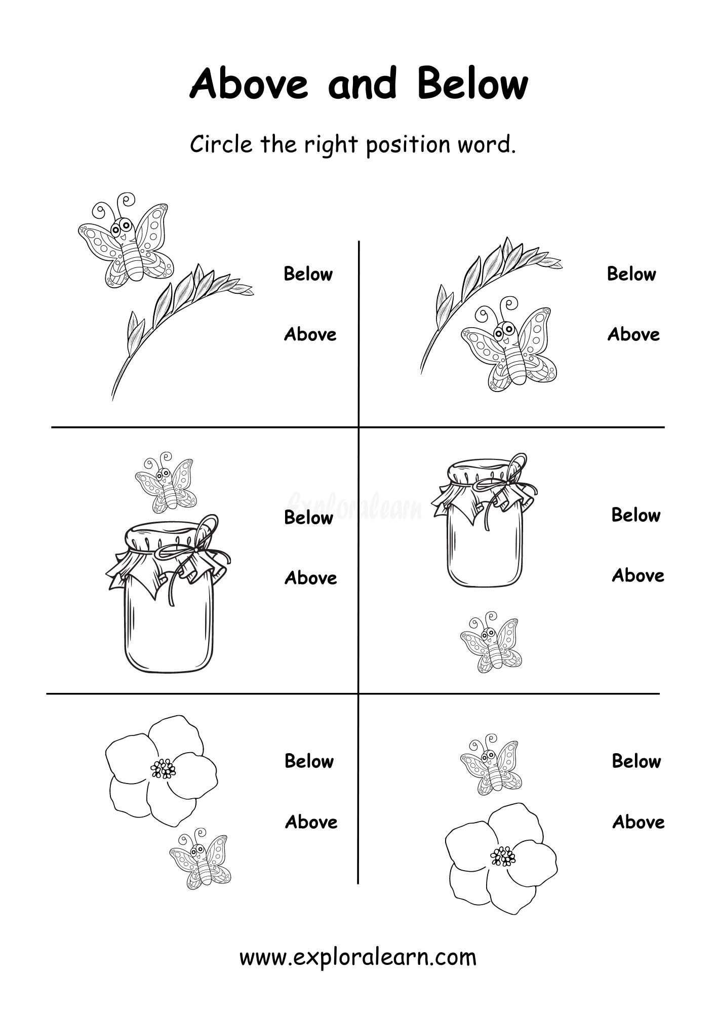 Above And Below Comparison Worksheets For Preschool And Kindergarten 2 To 6 Years Kids
