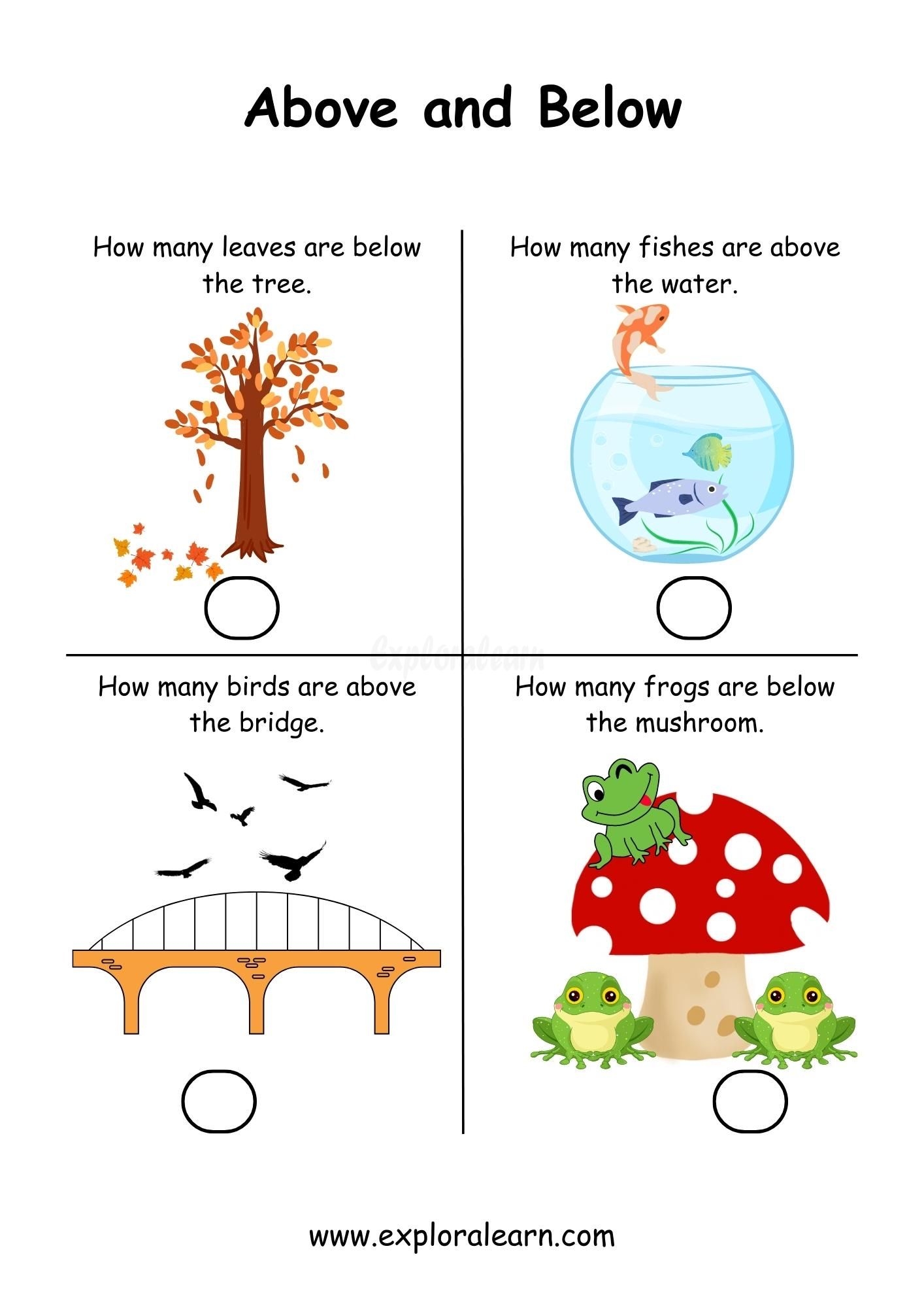 Above And Below Comparison Worksheets For Preschool And Kindergarten 2 To 6 Years Kids