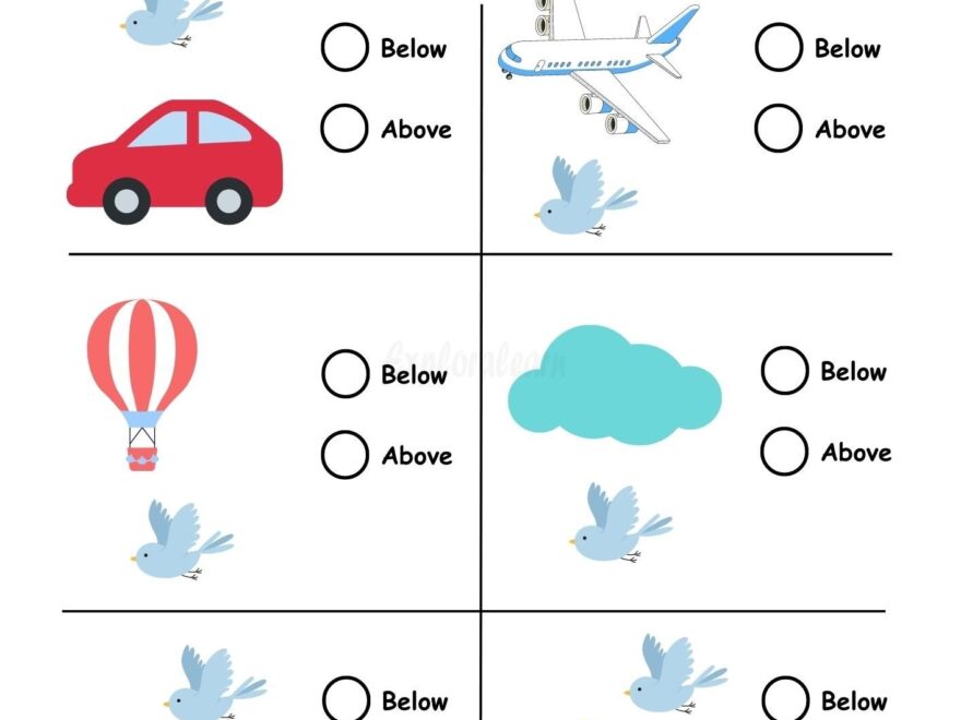 Above And Below Comparison Worksheets For Preschool And Kindergarten 2 To 6 Years Kids