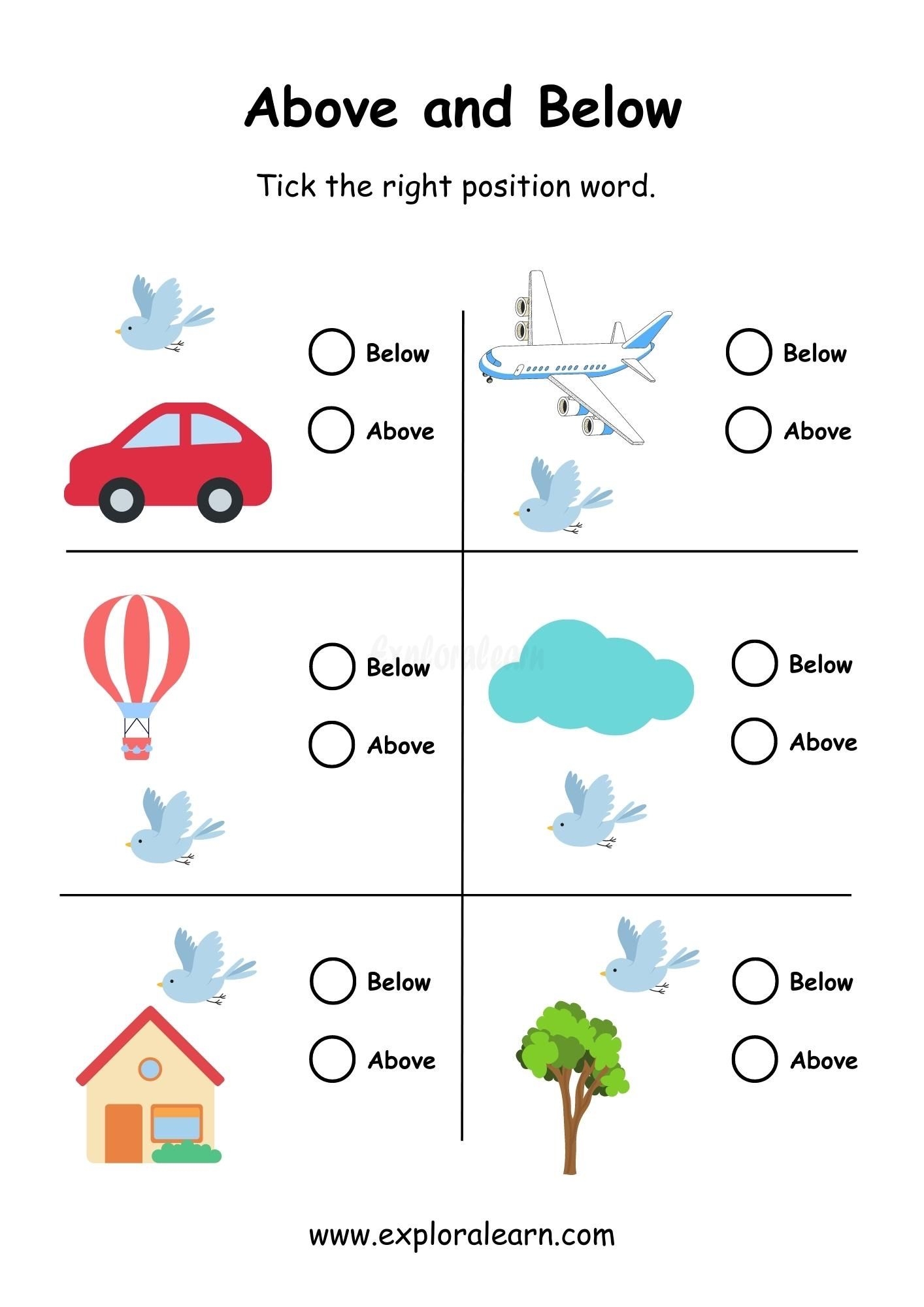 Above And Below Comparison Worksheets For Preschool And Kindergarten 2 To 6 Years Kids