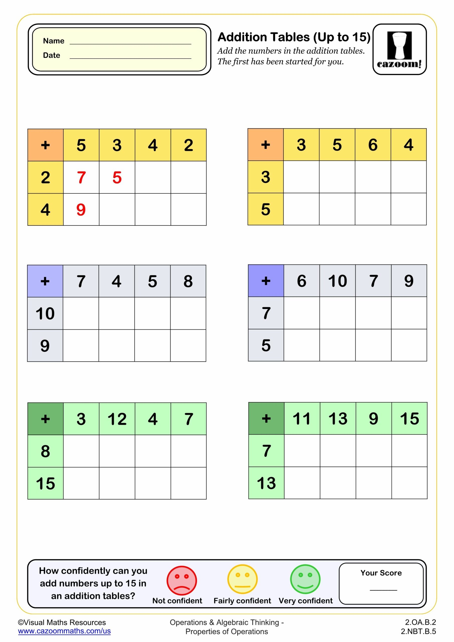 Addition Tables Up To 15 PDF Printable Addition Worksheets