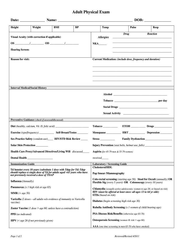 Adult Physical Form Fill Out Sign Online DocHub