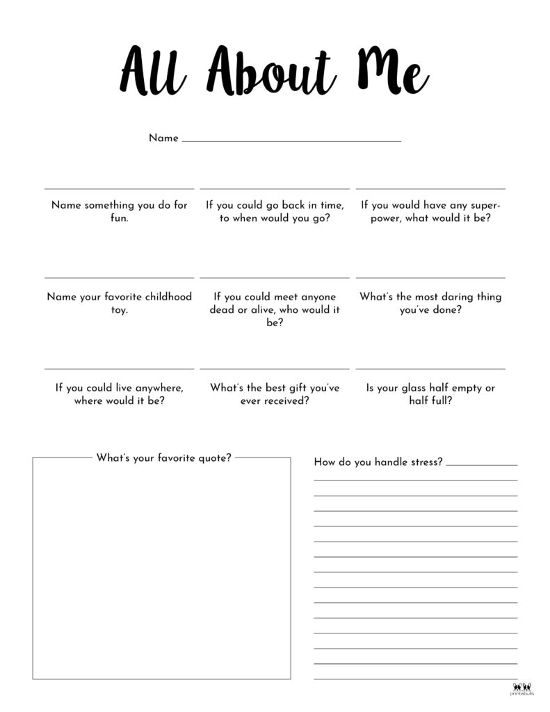 All About Me Printable Worksheets 50 FREE Printables Printabulls