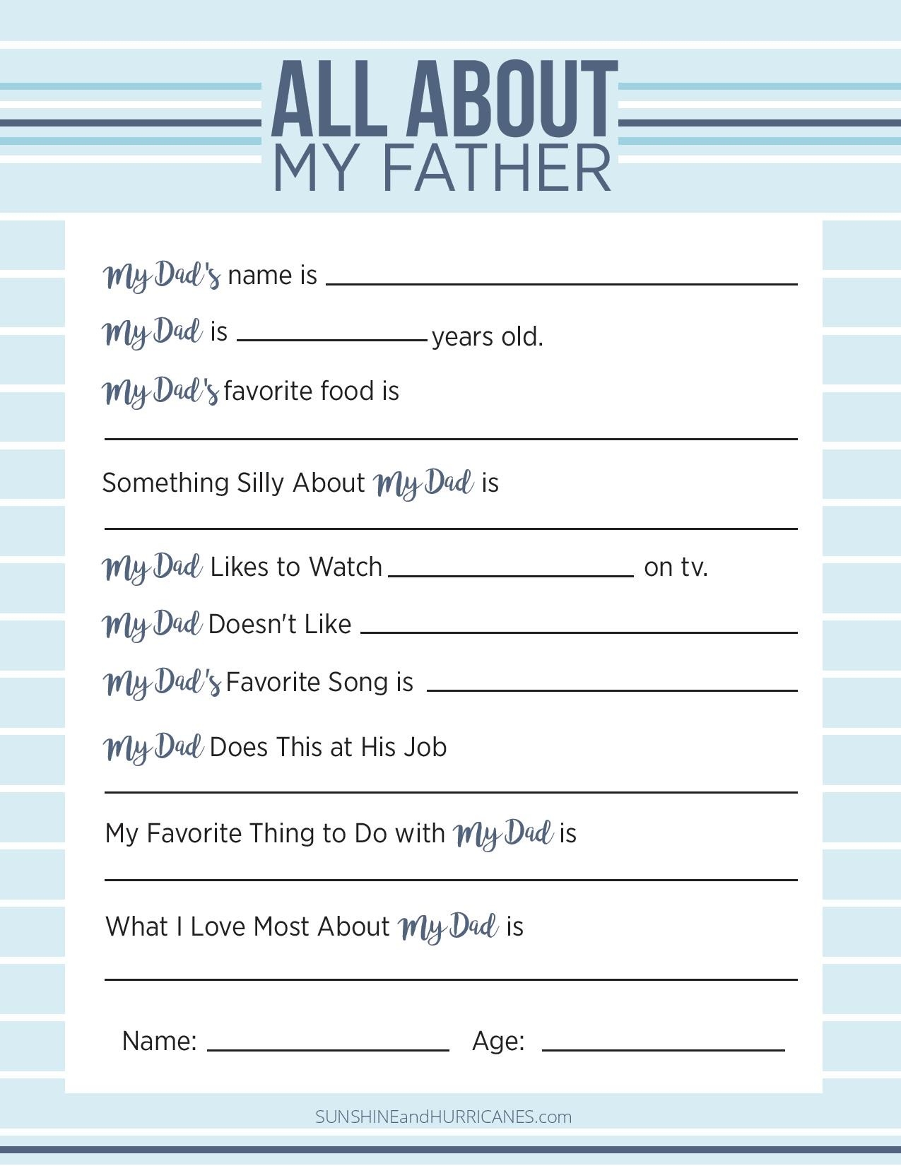 FatherS Day Questionnaire Free Printable
