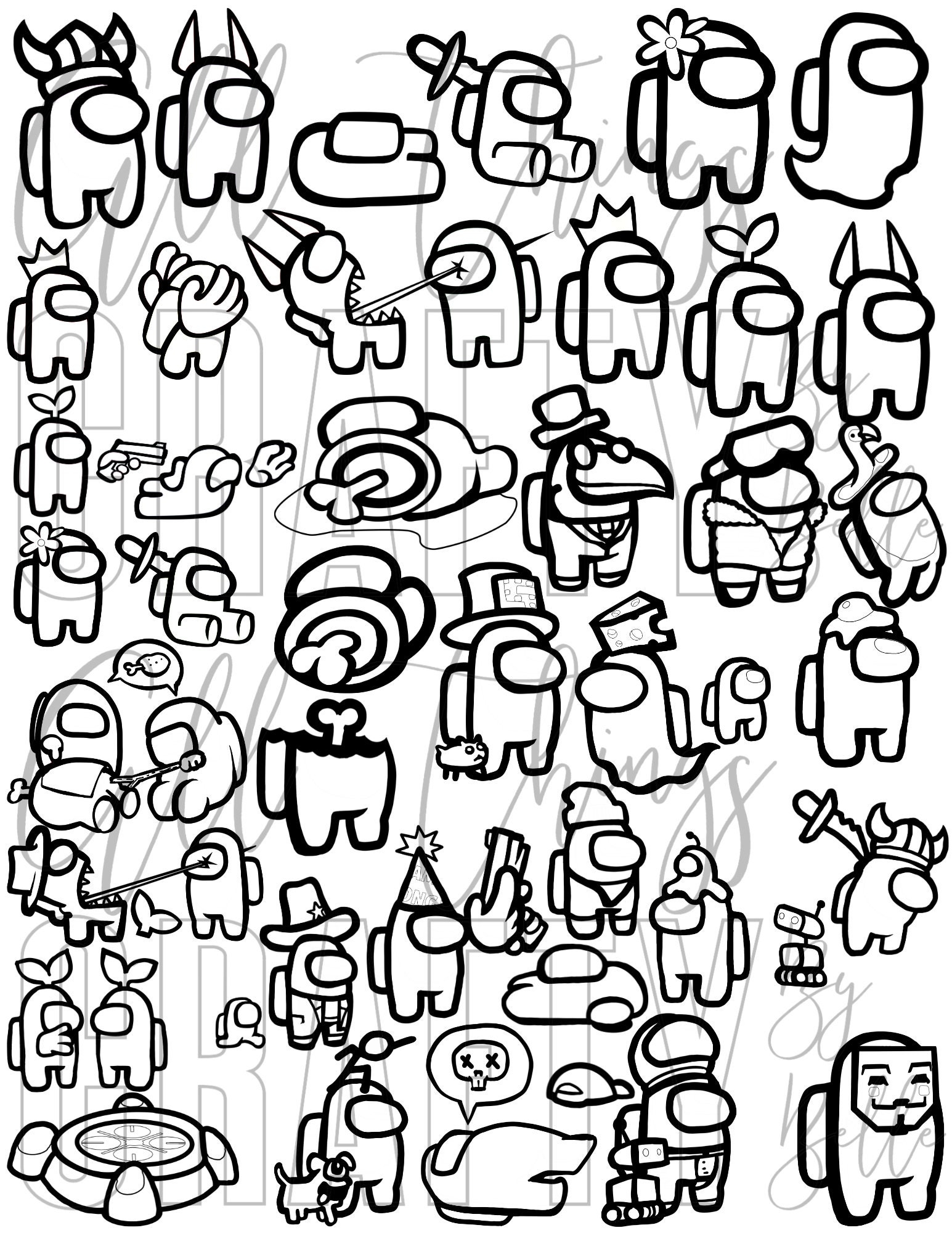 Among Us Coloring Sheets 36 Digital PDF Coloring Pages Etsy
