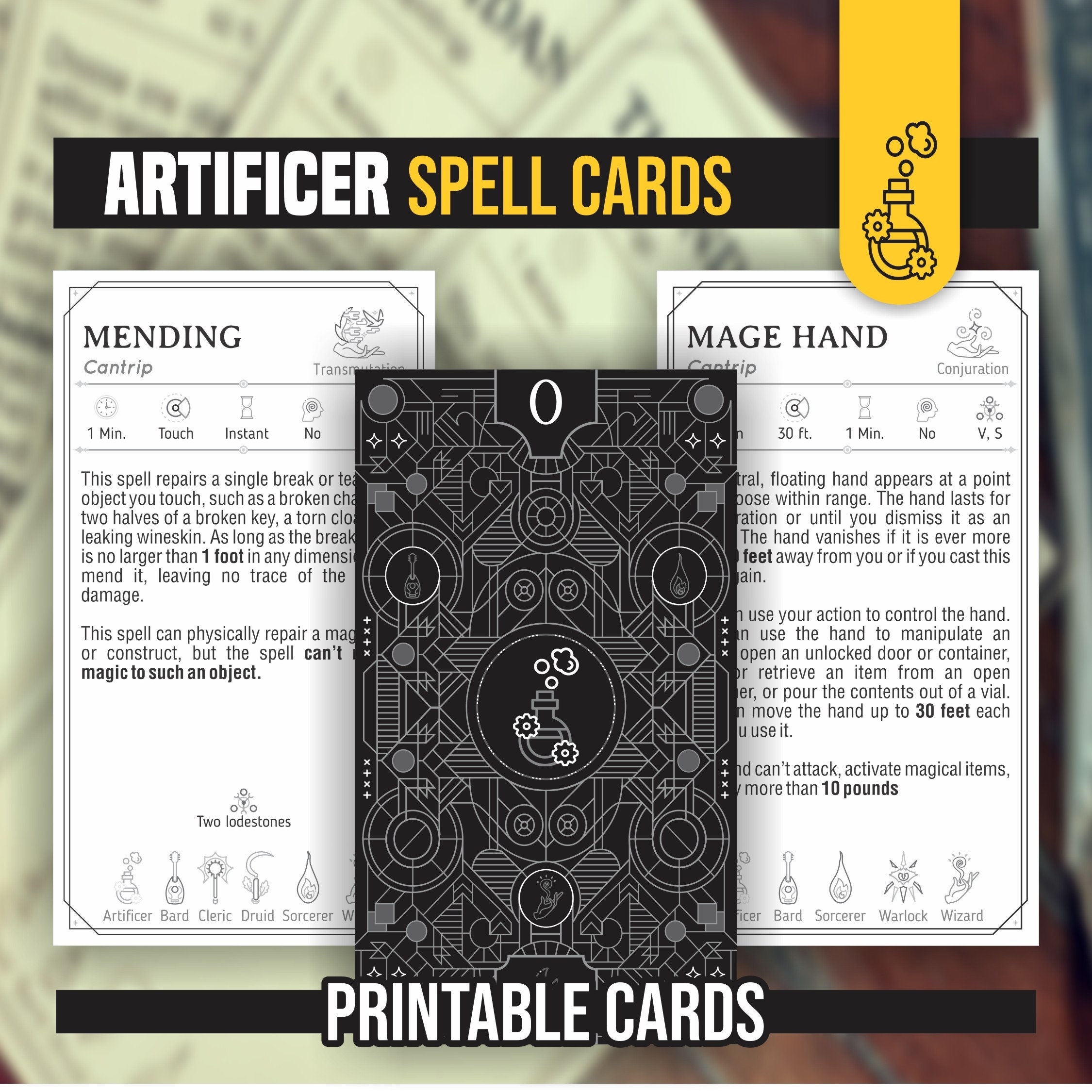 ARTIFICER Spell Cards For DnD 5e Form Fillable PDFs Included Dungeons And Dragons D D Printable Spell Cards