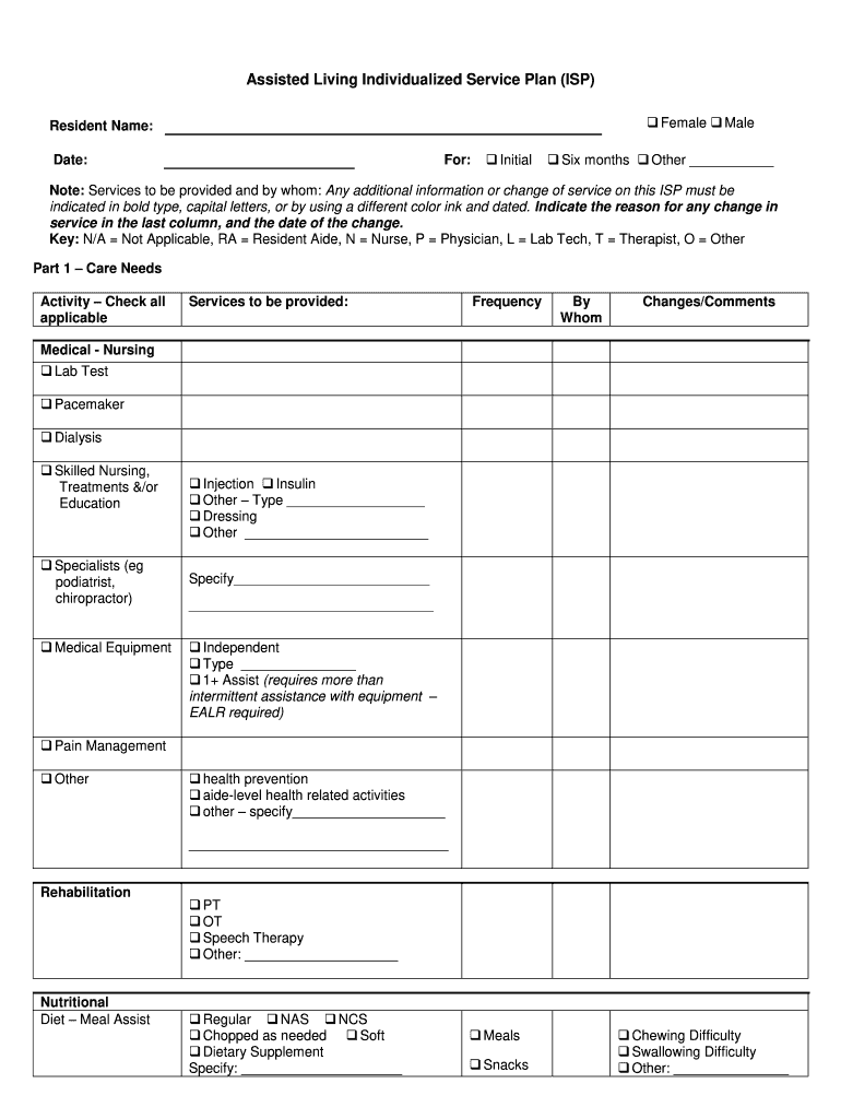 Assisted Living Service Plan Pdf Fill Out Sign Online DocHub