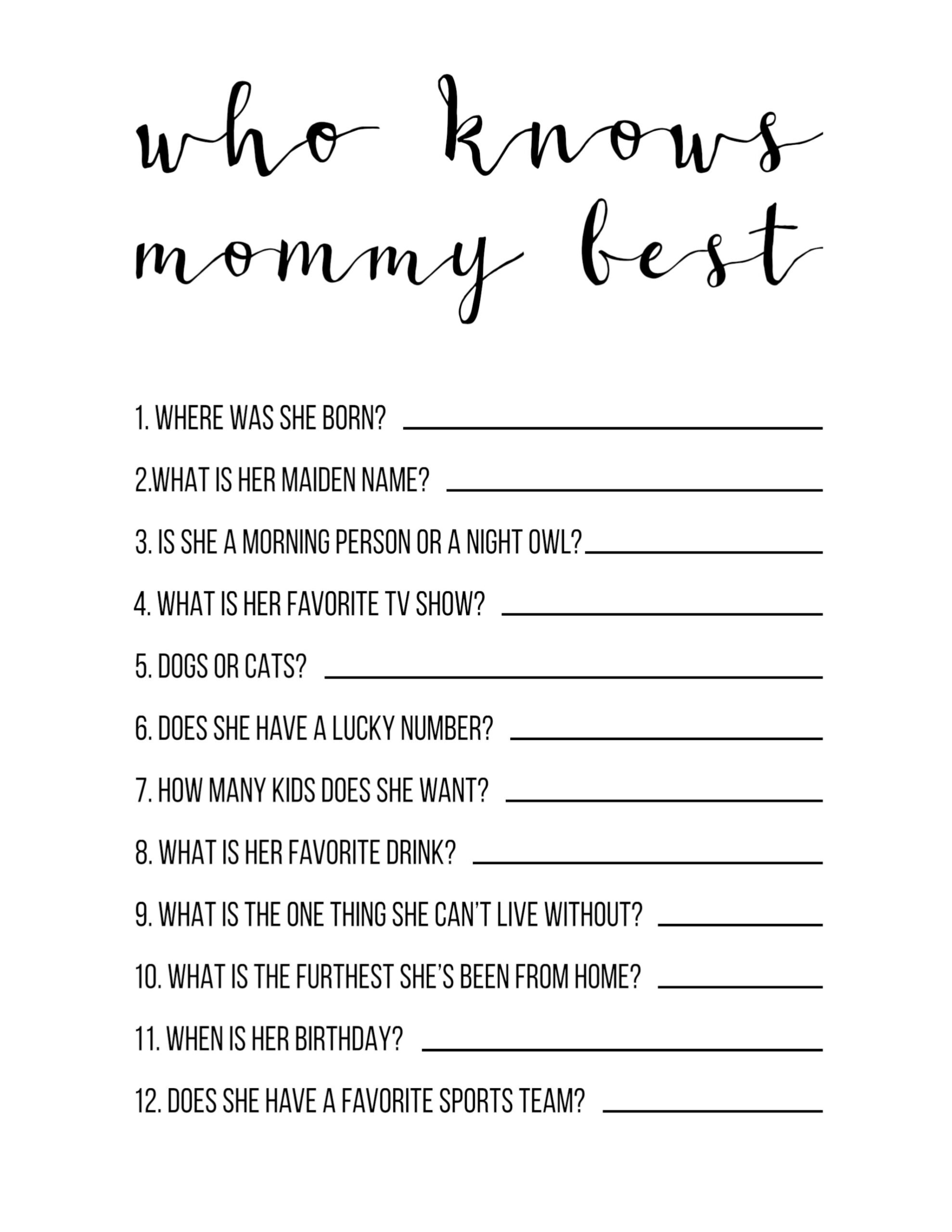 Baby Shower Games Free Printable Who Knows Mommy Best Paper Trail Design