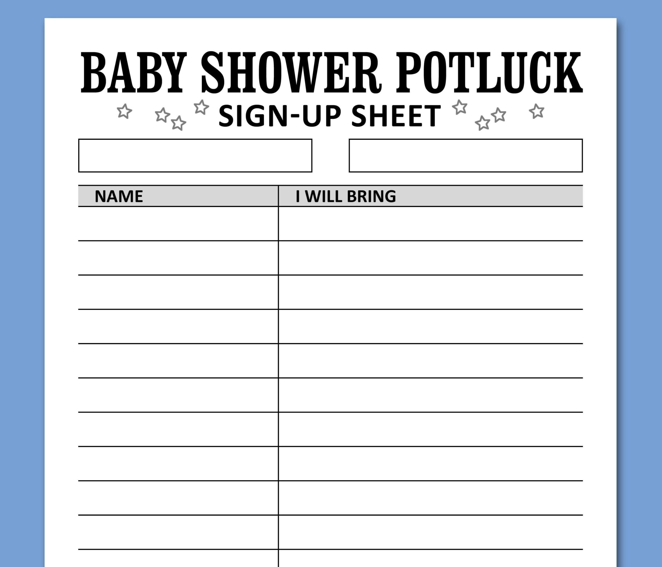 Baby Shower Potluck Sign Up Sheet Printable Template Brunch Dinner Party Food Signup Instant Download Letter A4 Etsy