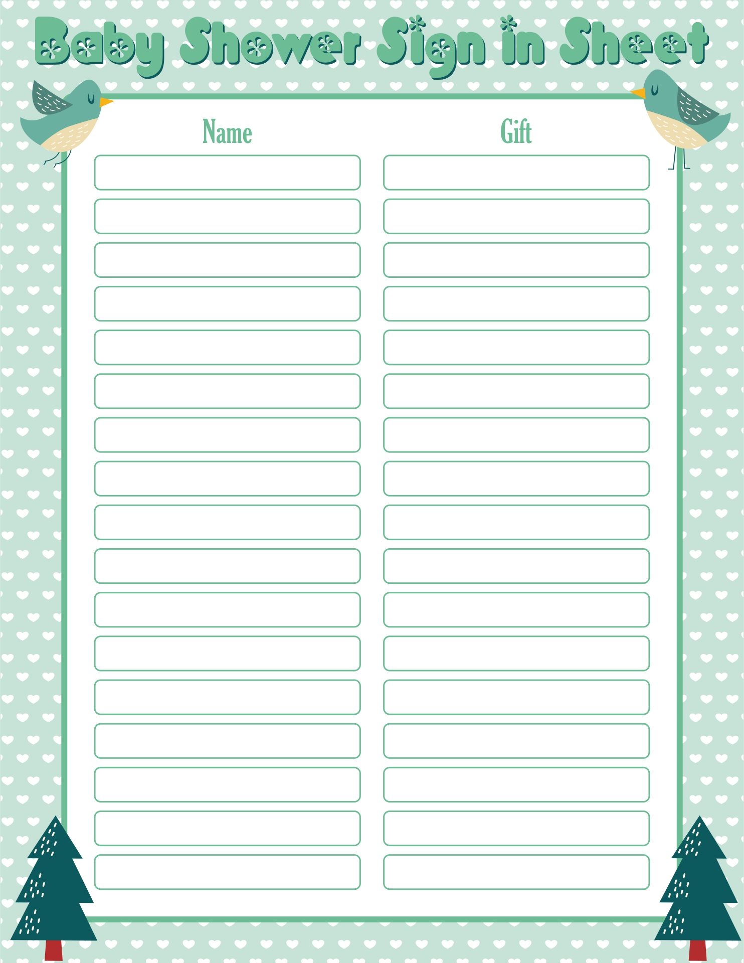 Free Printable Baby Shower Guest Sign In Sheet