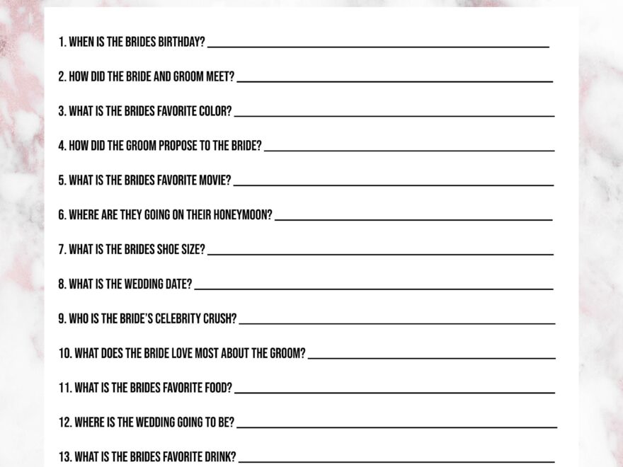 Bachelorette Party Or Bridal Shower Game how Well Do You Know The Bride Printable Etsy