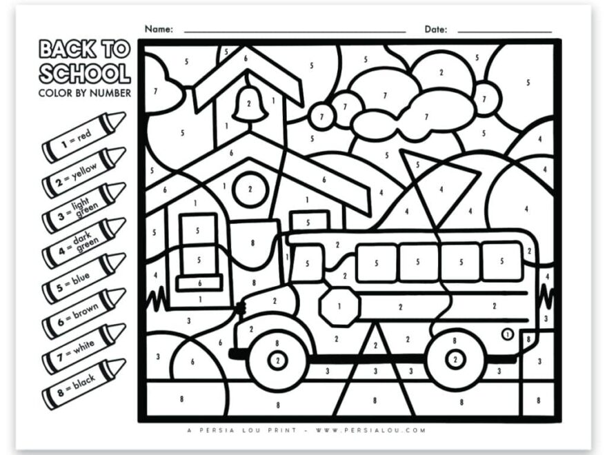 Back To School Color By Number Free Printable Persia Lou