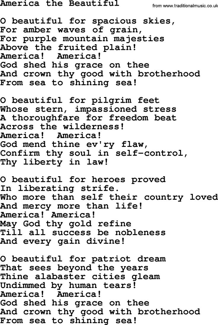 Baptist Hymnal Christian Song America The Beautiful Lyrics With PDF For Printing