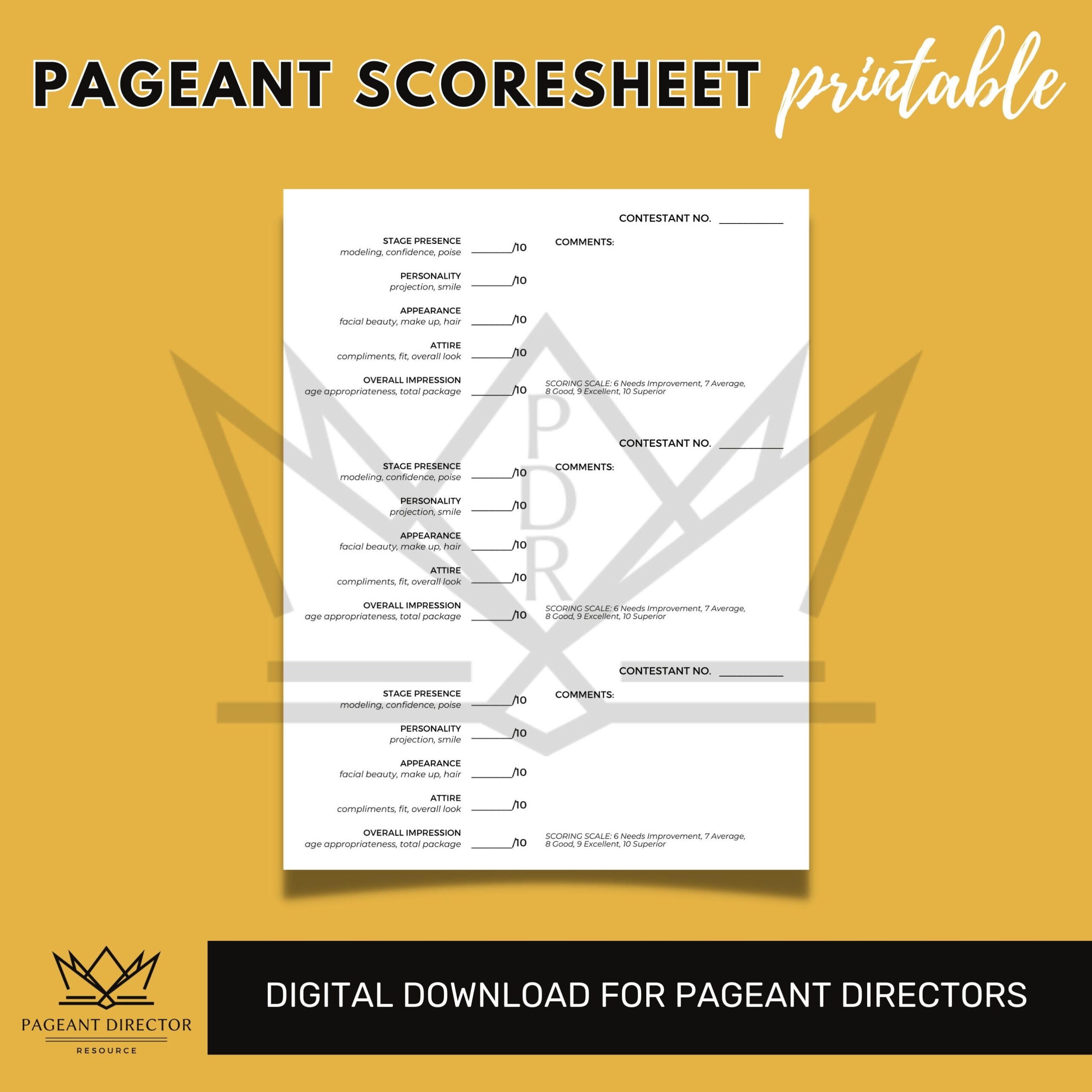 Printable Beauty Pageant Score Sheet