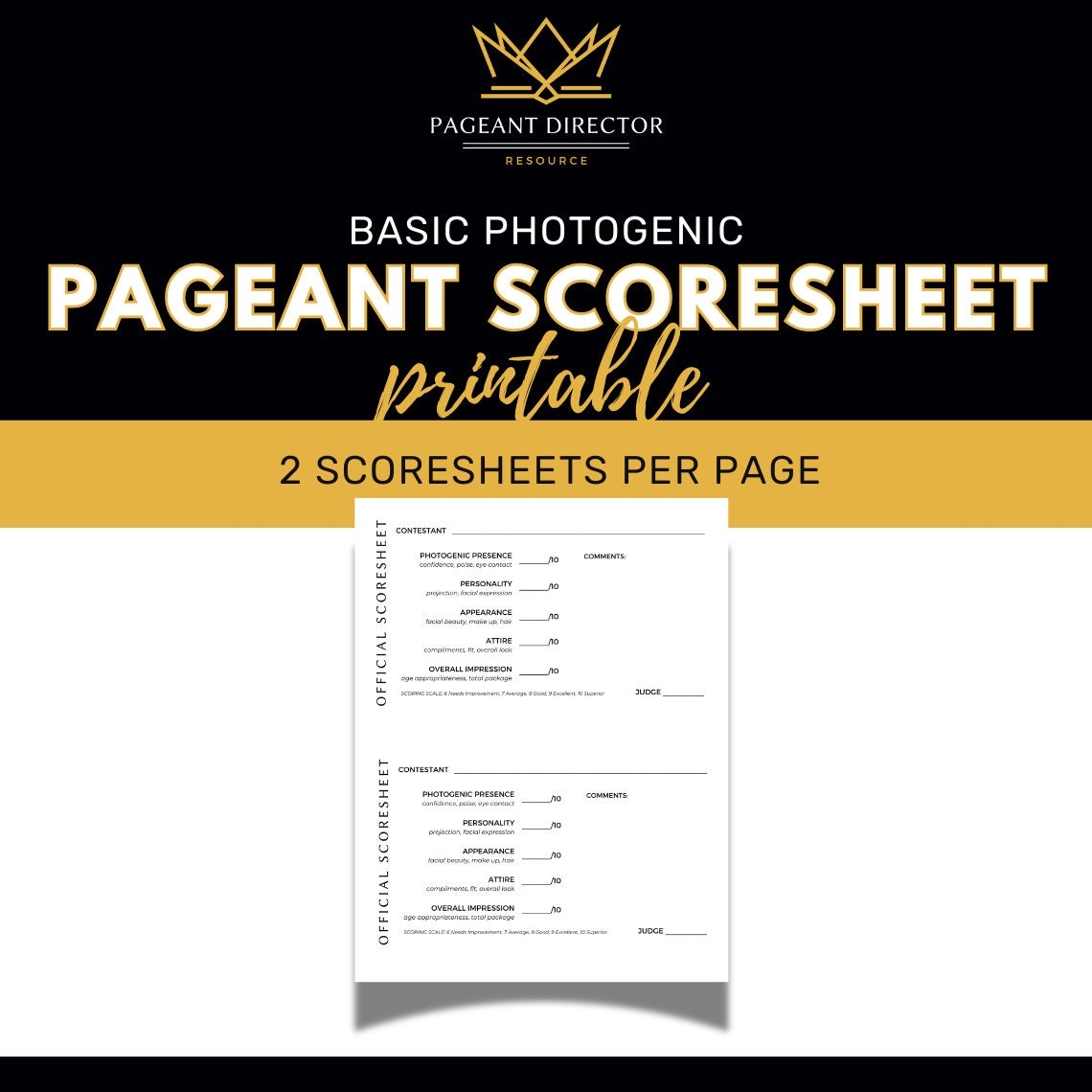 Basic Photogenic Scoresheet Pageant Director Resource Digital Download Printable Etsy