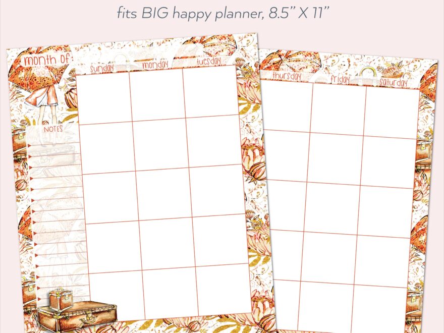 BIG HAPPY PLANNER Printable Monthly Planner Refills Inserts 8 5 X 11 Cozy Autumn Fall Floral Undated Monthly Layout Etsy