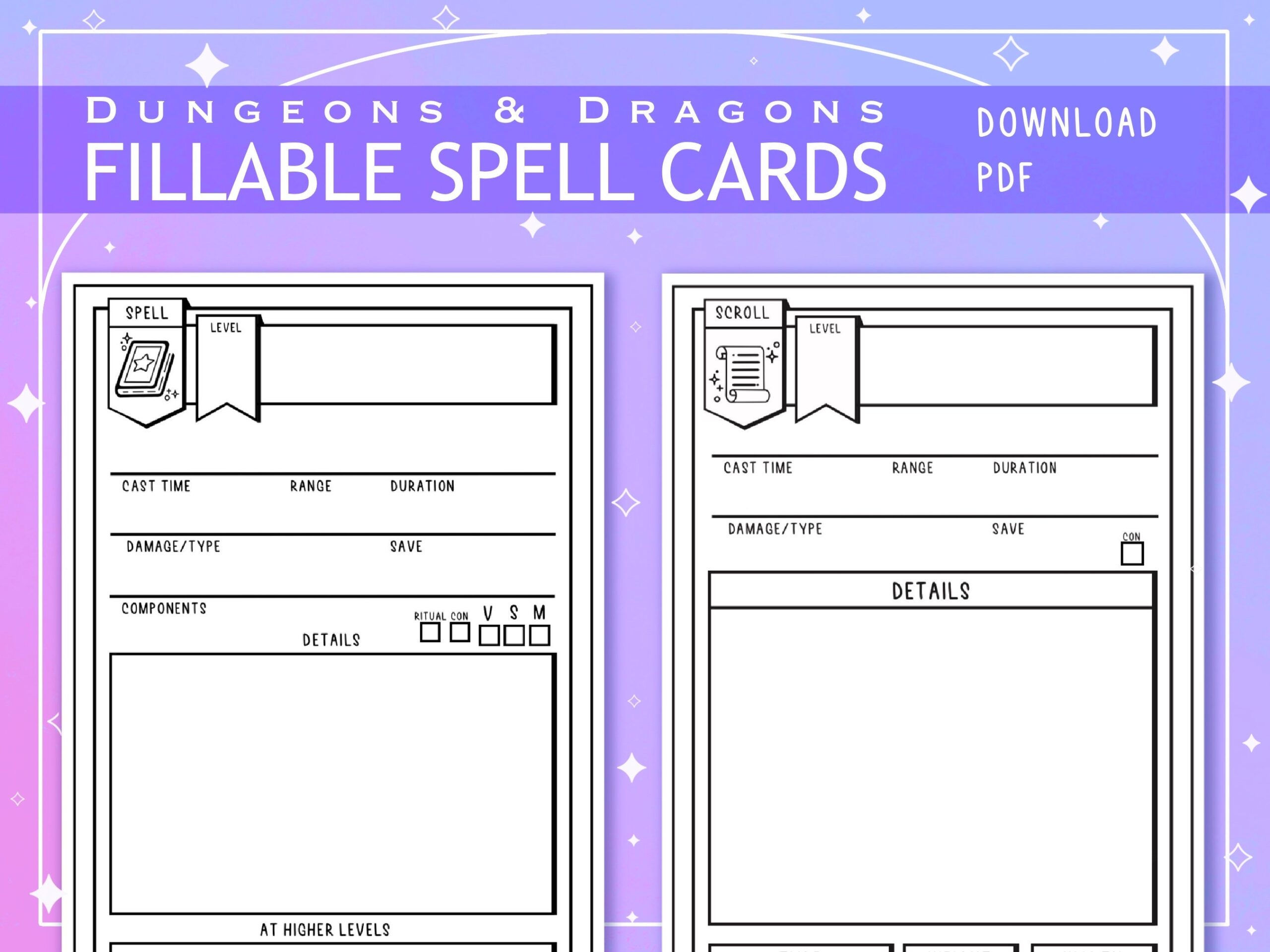Blank Illustrated PDF Spell And Scroll Cards For Dungeons And Dragons 5th Edition Form Fillable Etsy India