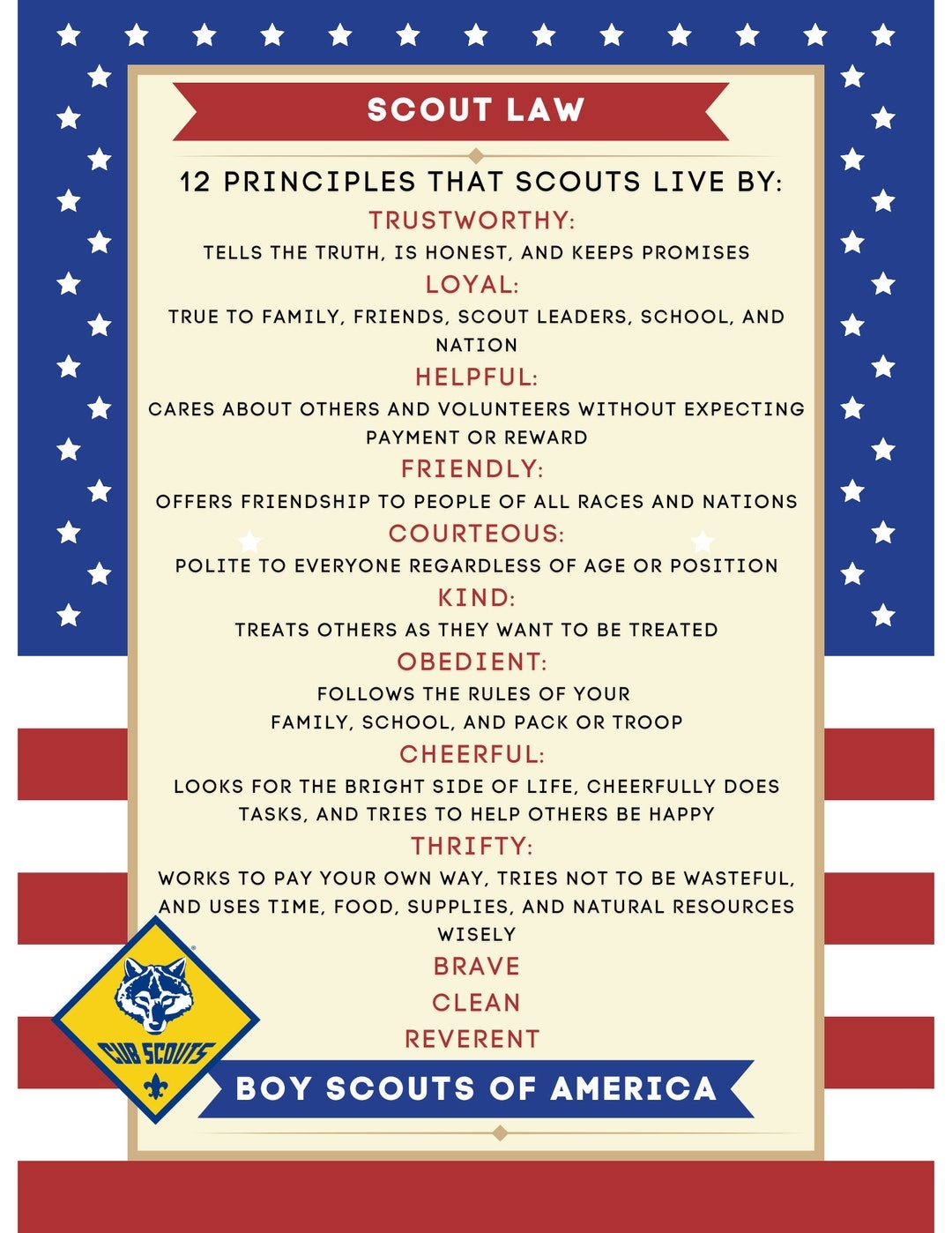 Cub Scout Oath And Law Printable