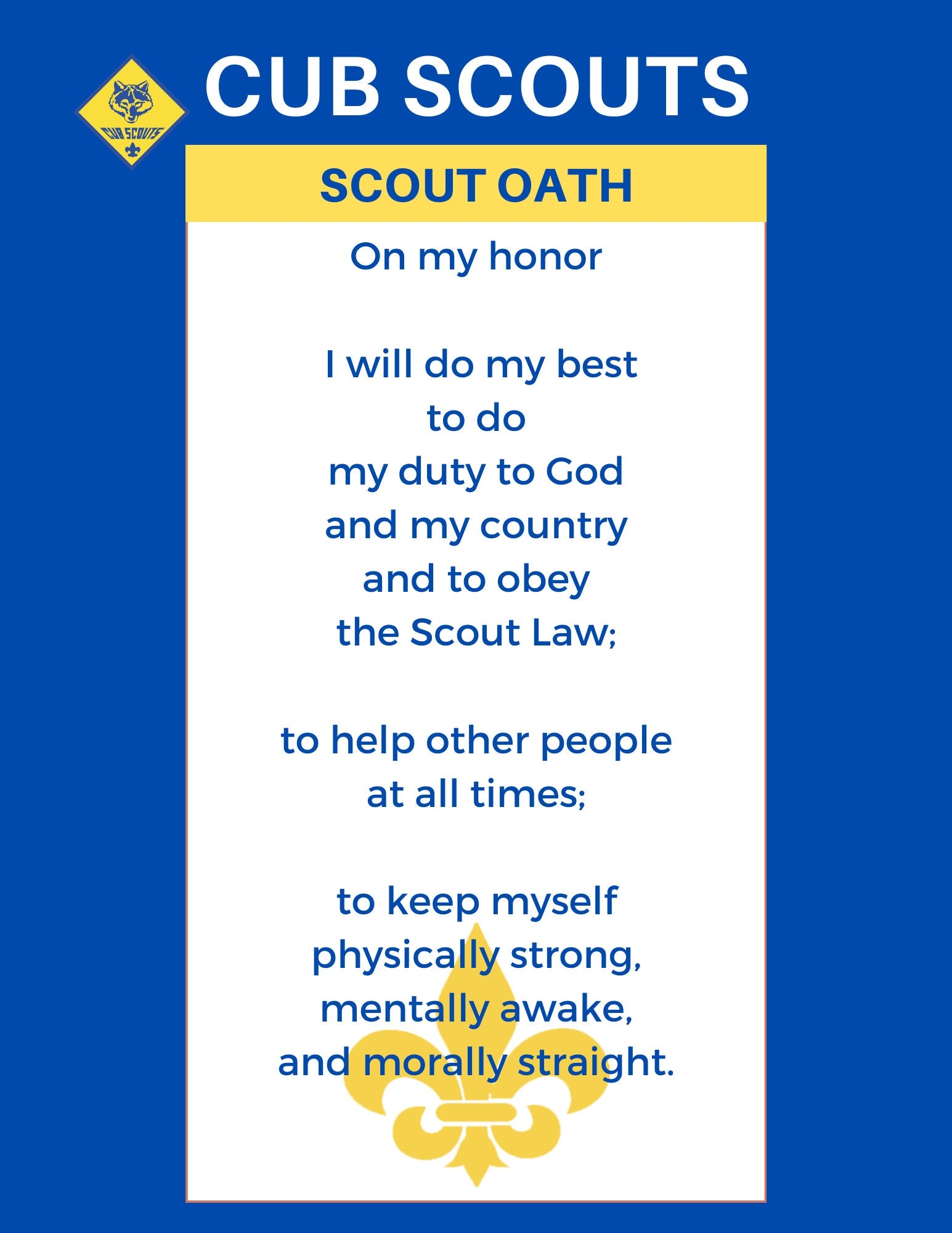 Boy Cub Scout Law Oath Poster SHEETS Digital File Blue Gold Event Or Meetings Etsy