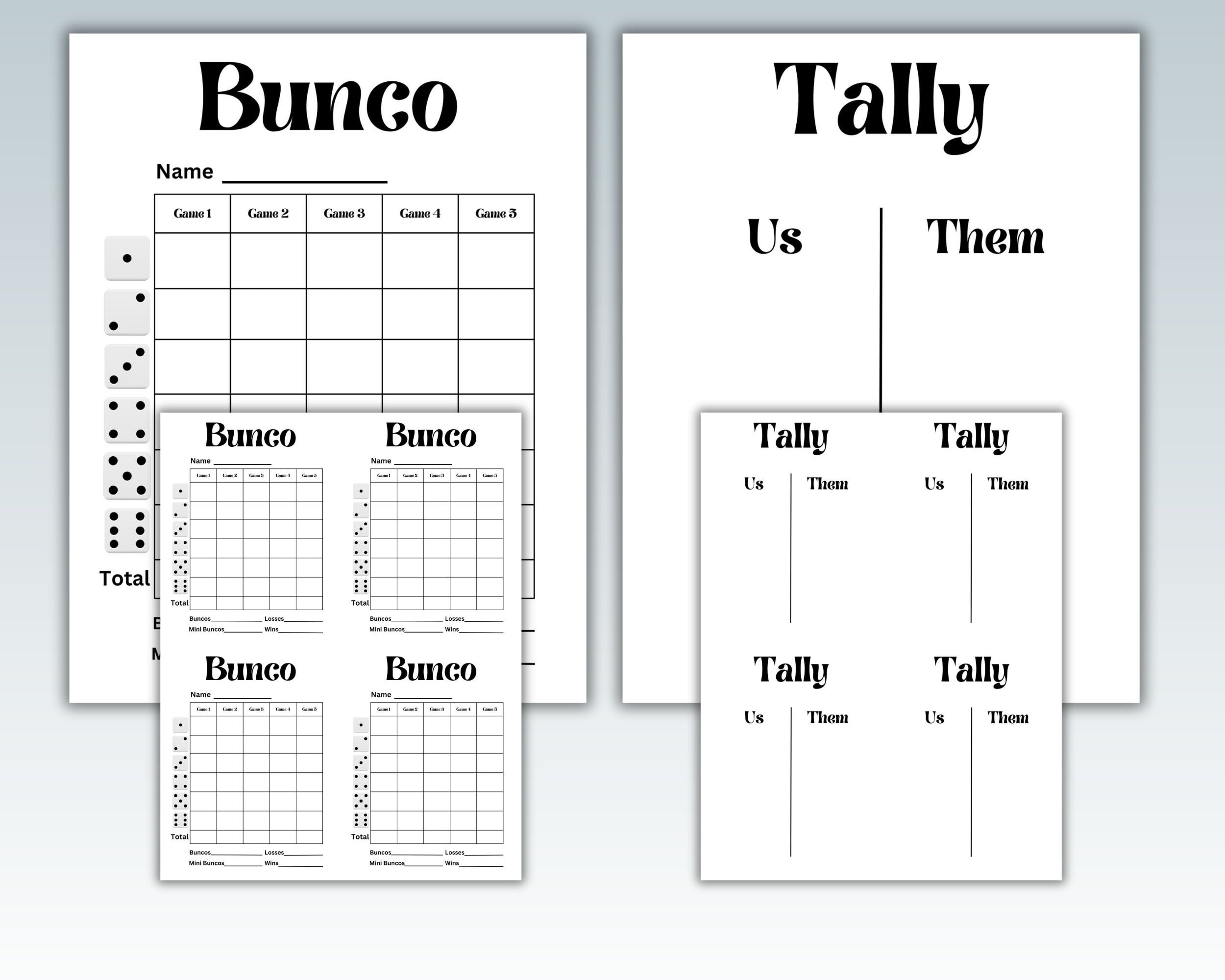 Printable Bunco Table Tally Sheets