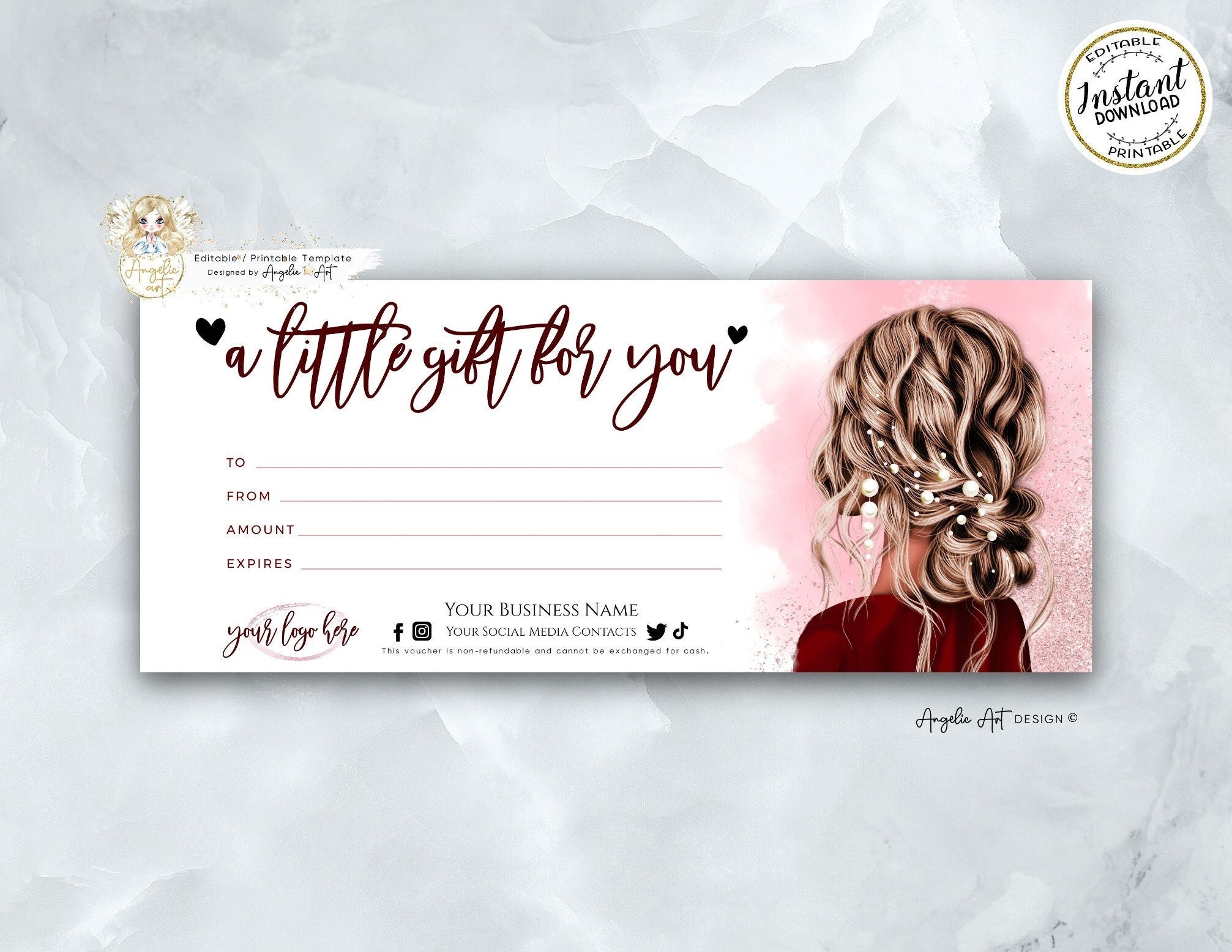 Burgundy Hair Gift Certificate Template Hair Salon Gift Voucher Hair Stylist Editable Printable Gift Card Hair Certificate Template Etsy
