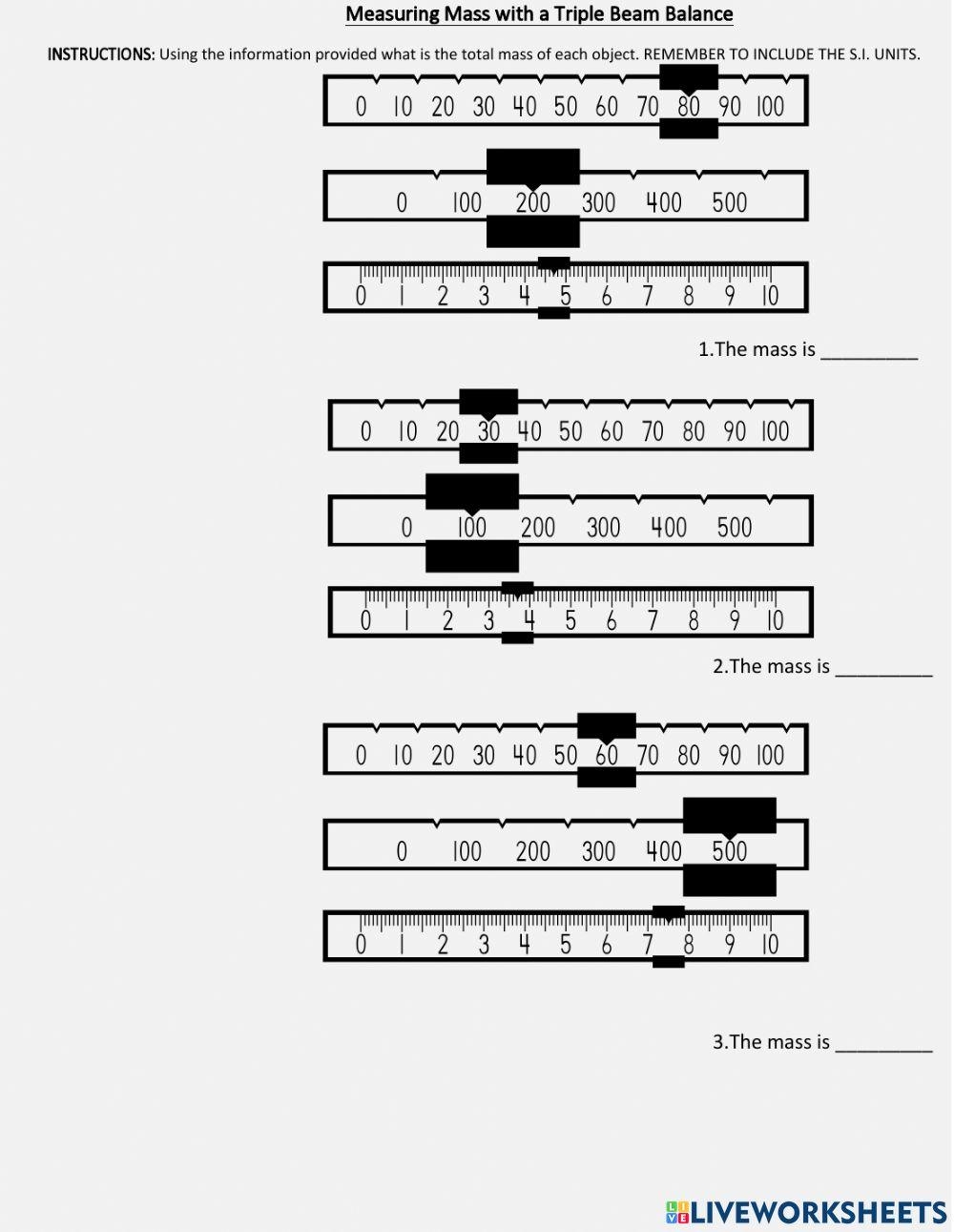 Calculating The Mass Of An Object Using The Triple Beam Balance Worksheets Library
