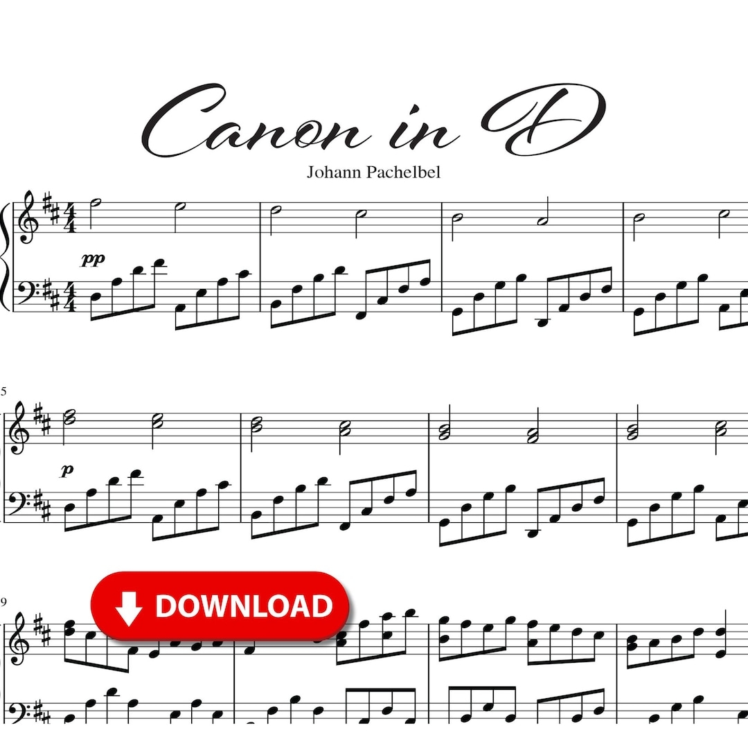 Canon In D Sheet Music For Piano Student Canon In D PDF Classical Wedding Music Digital Download Full Piano Arrangement By Johann Pachelbel Etsy