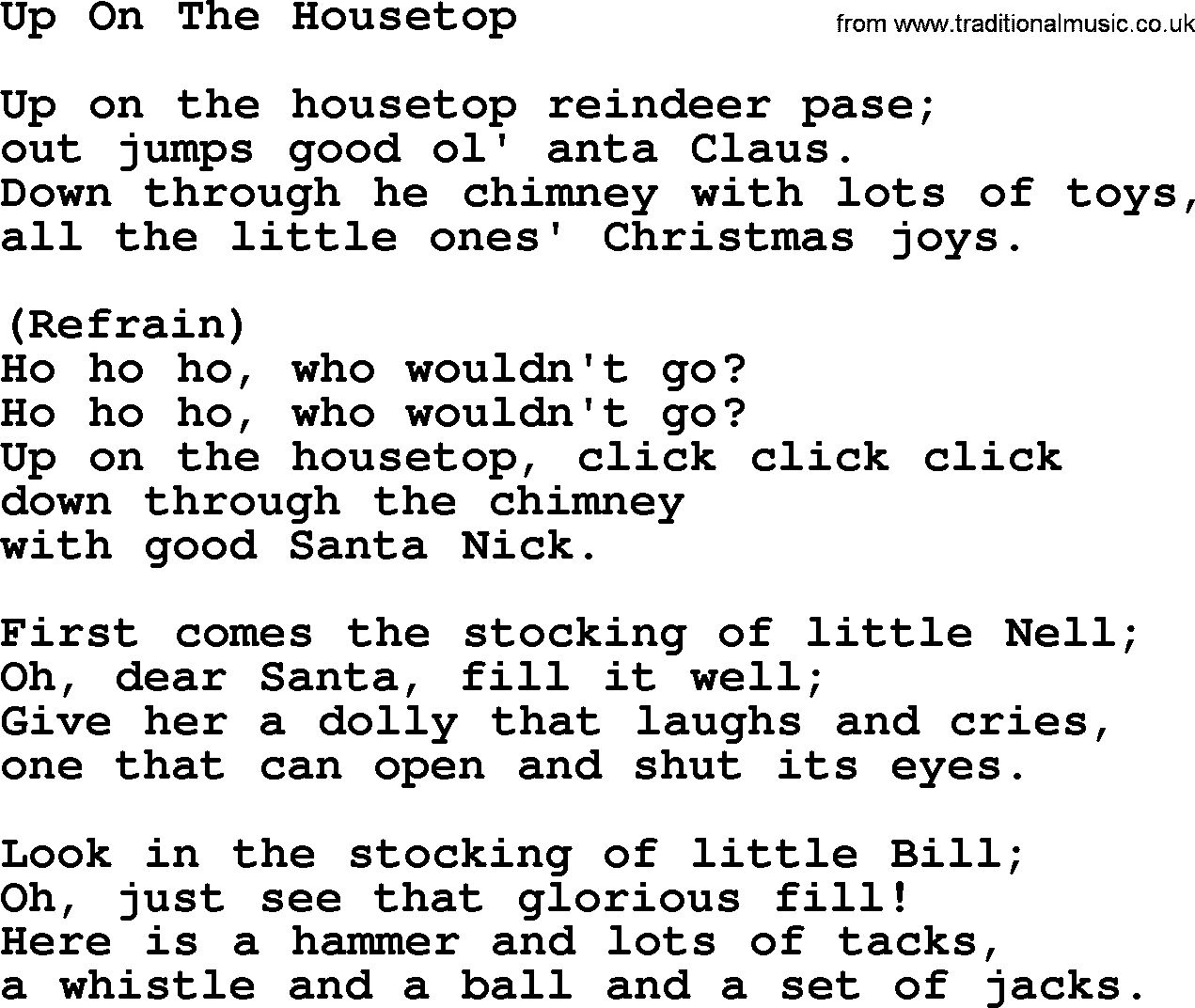 Catholic Hymns Song Up On The Housetop Lyrics And PDF