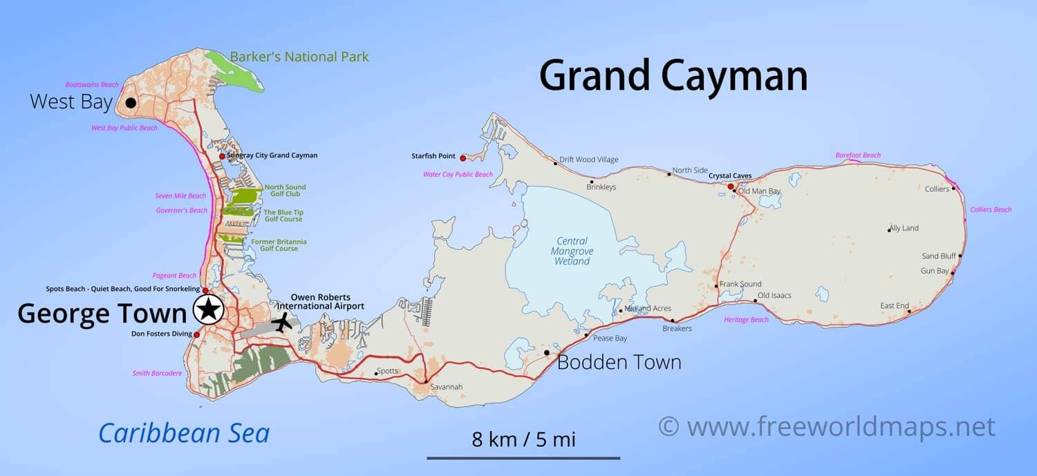 Cayman Islands Map Geographical Features Of Cayman Islands Of The Caribbean Freeworldmaps