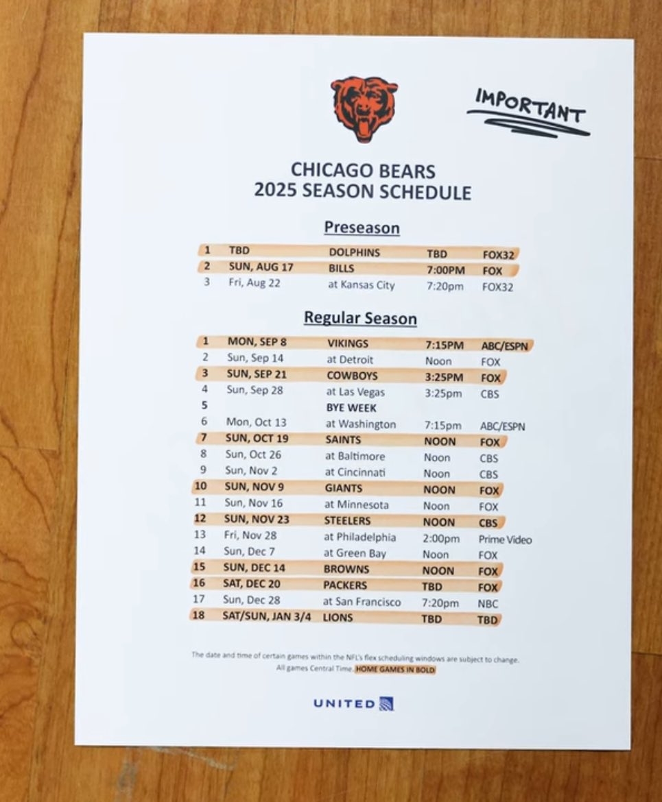 Cele On X THE OFFICIAL CHICAGO BEARS 2025 SEASON SCHEDULE What s You re Guyses Predictions Https t co qZ4Et1FlZ1 X